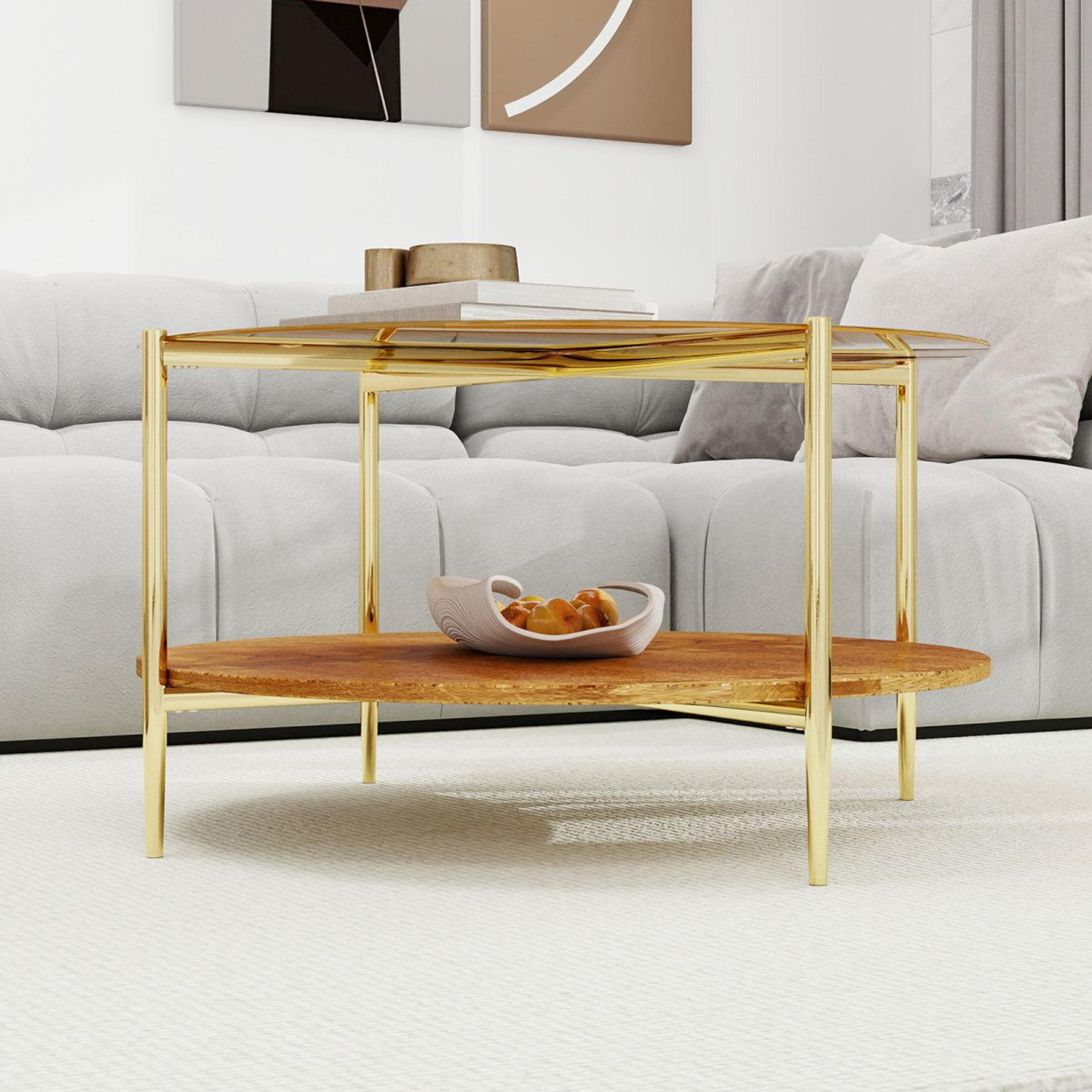 Modern Round Gold Coffee Table With MDF Top And FourLeg Base 2