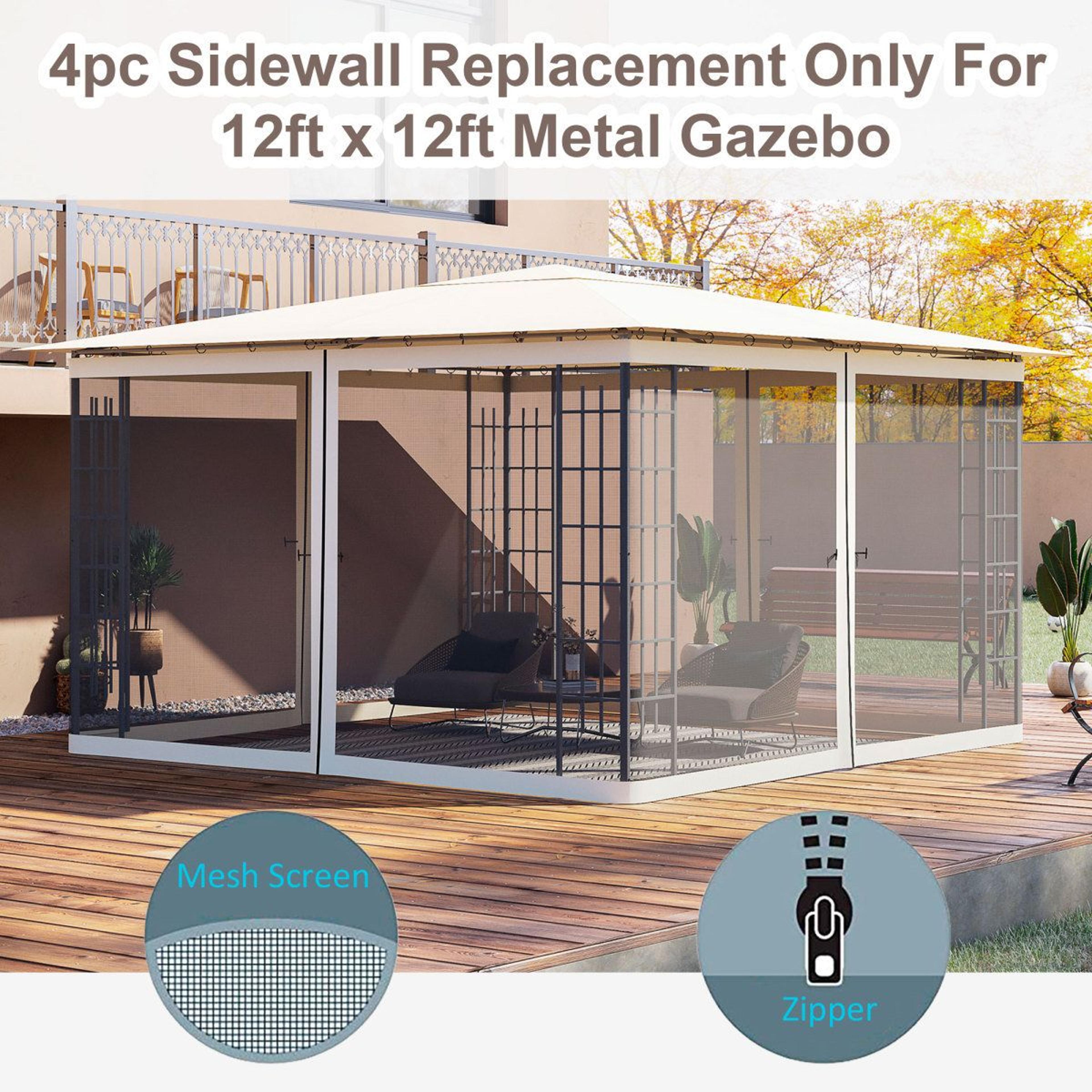 12 X 12 Replacement Mesh Sidewall Netting For Gazebos And Canopy Tents With Zippers 7