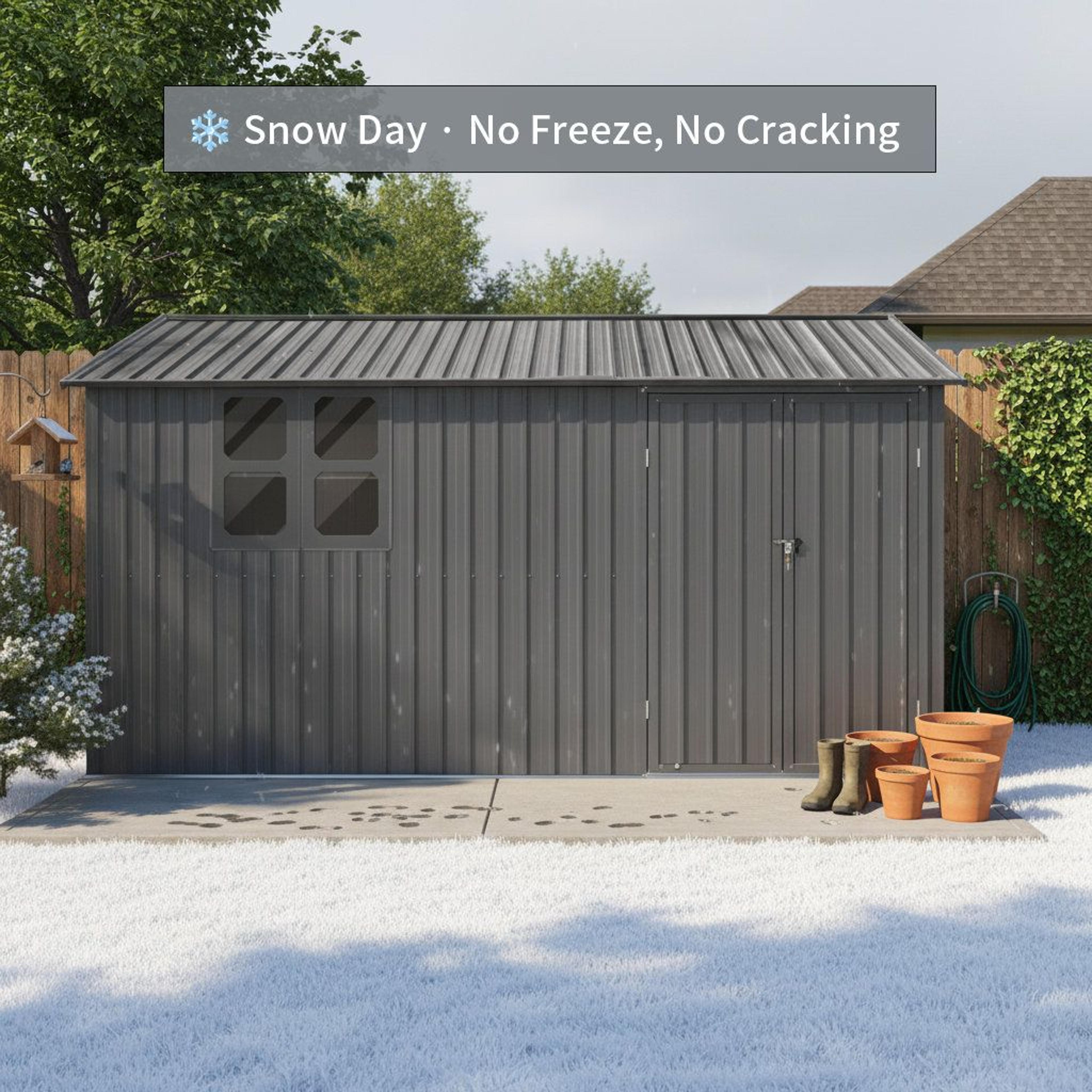 Metal Outdoor Storage Shed With Shelves Window And Foldable Worktable  Gray 10