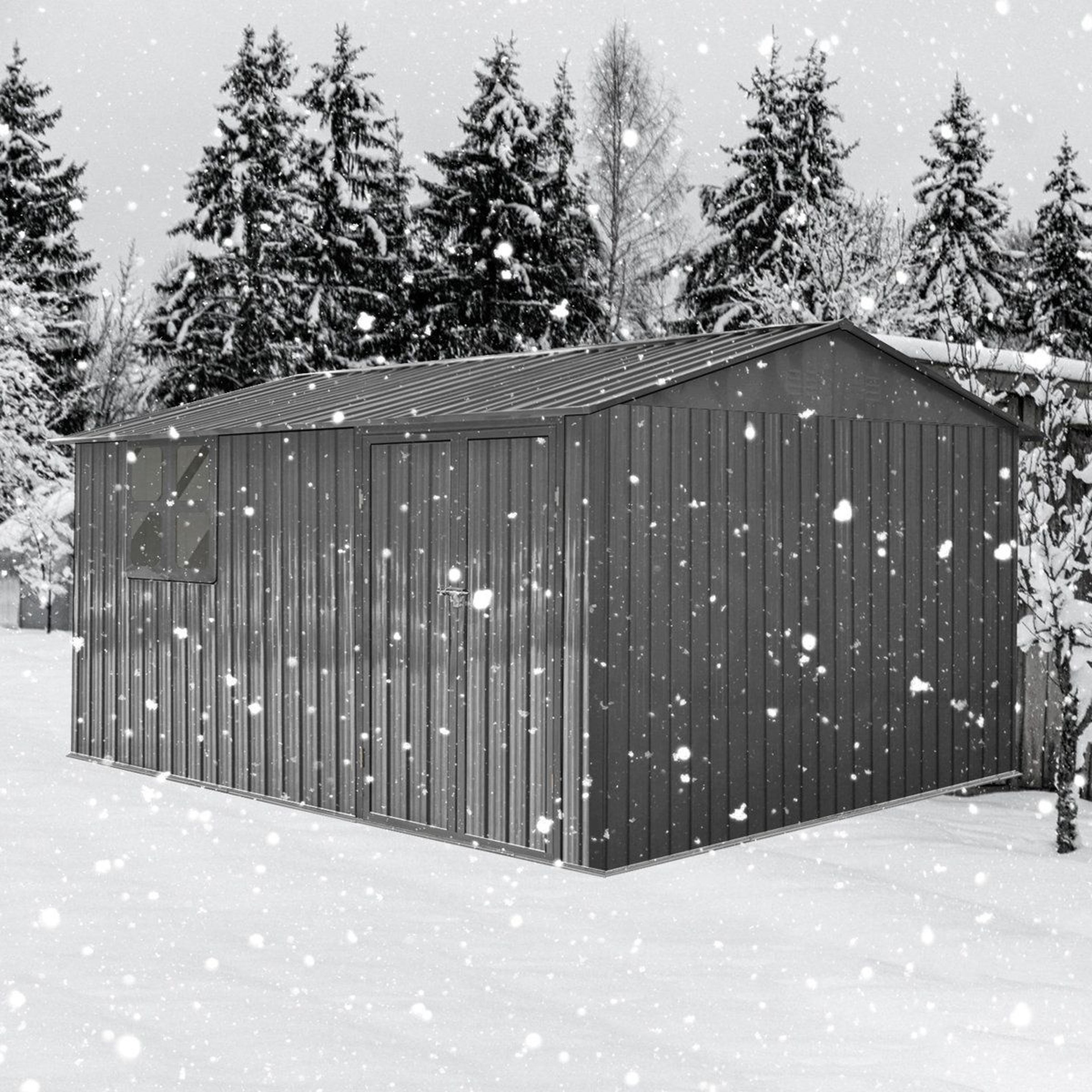 Metal Outdoor Storage Shed With Shelves Window And Foldable Worktable  Gray 7