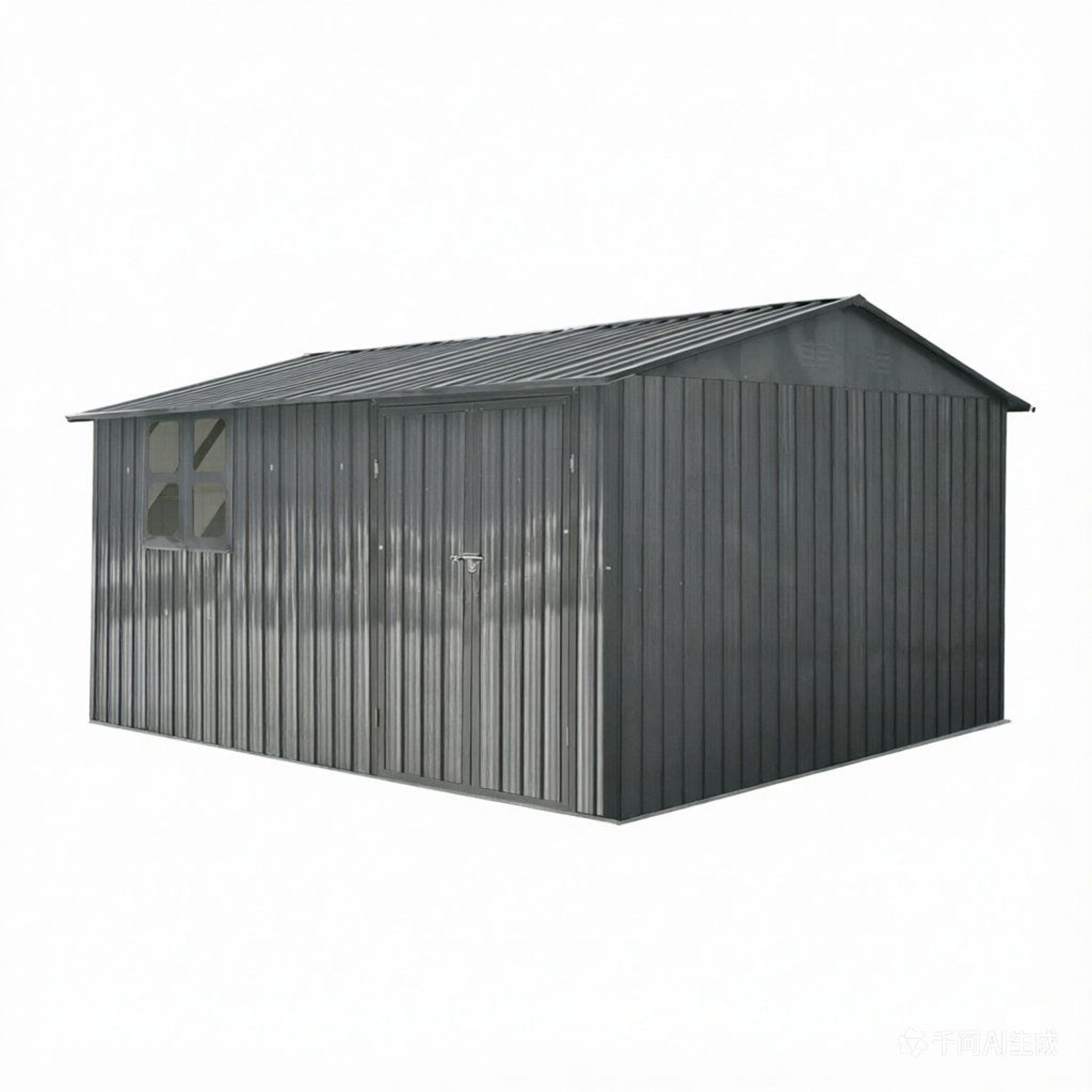 Metal Outdoor Storage Shed With Shelves Window And Foldable Worktable  Gray 6