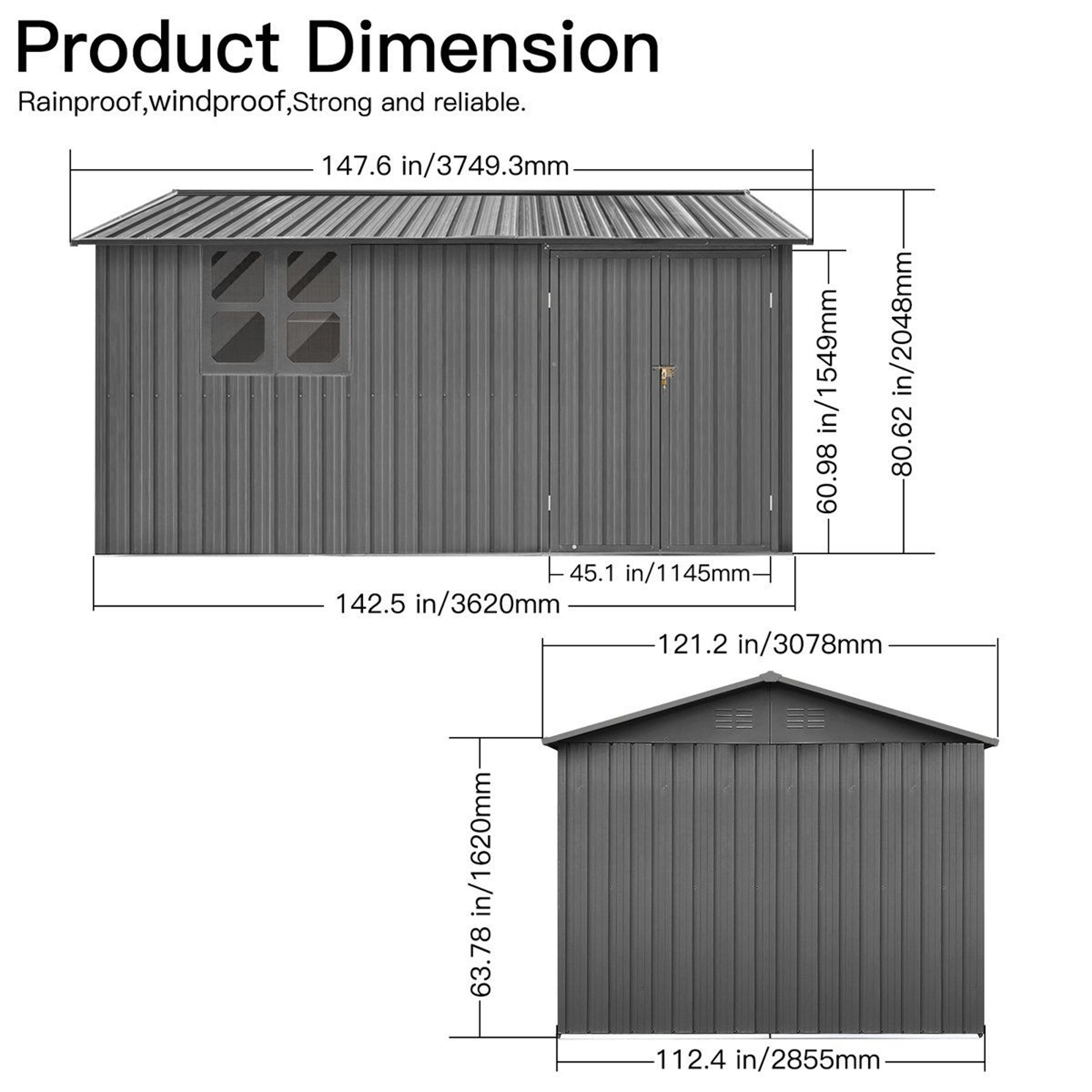 Metal Outdoor Storage Shed With Shelves Window And Foldable Worktable  Gray 4