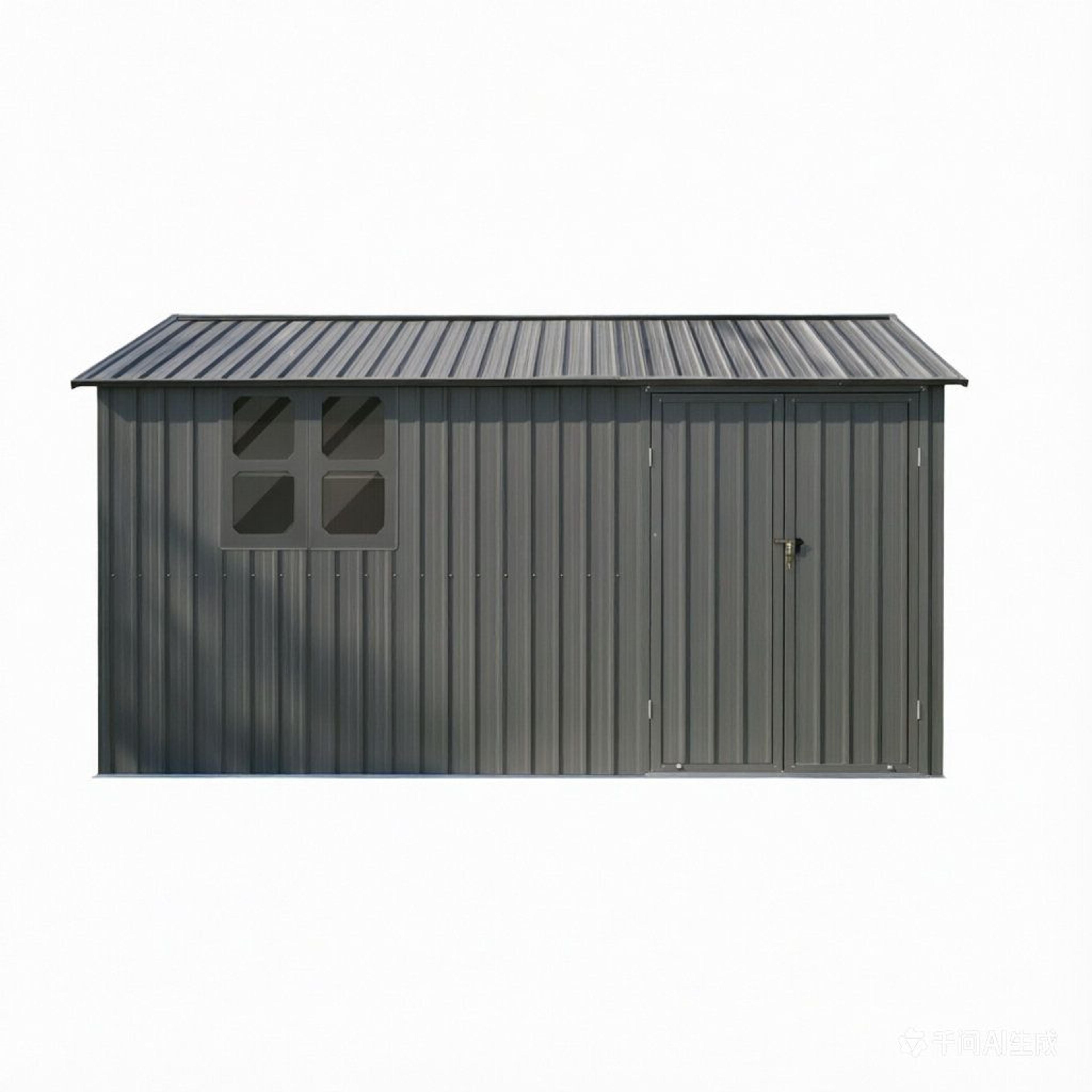 Metal Outdoor Storage Shed With Shelves Window And Foldable Worktable  Gray 15