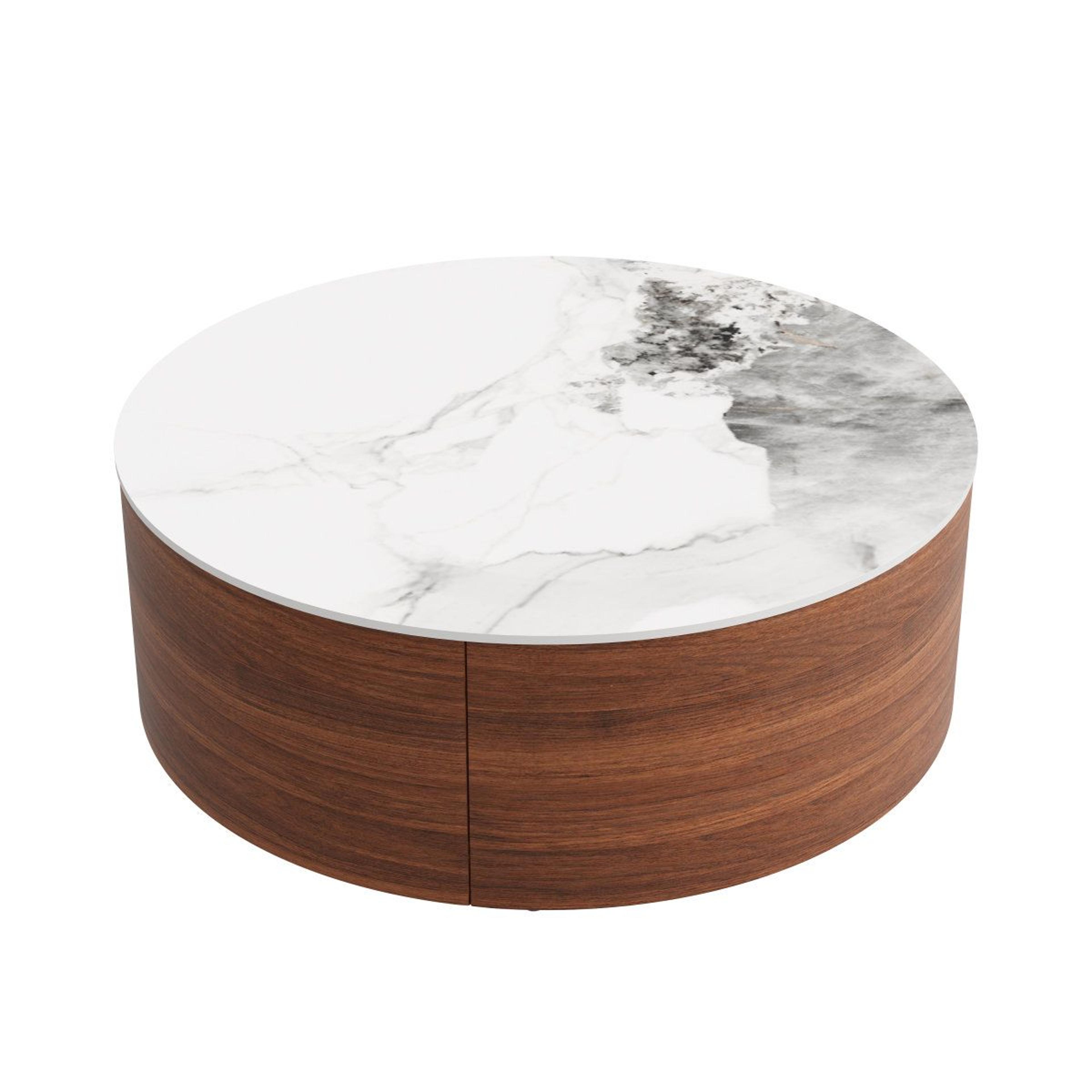 Modern Round Coffee Table With 2 Storage Drawers And Casters  295 Inch Walnut Finish 3