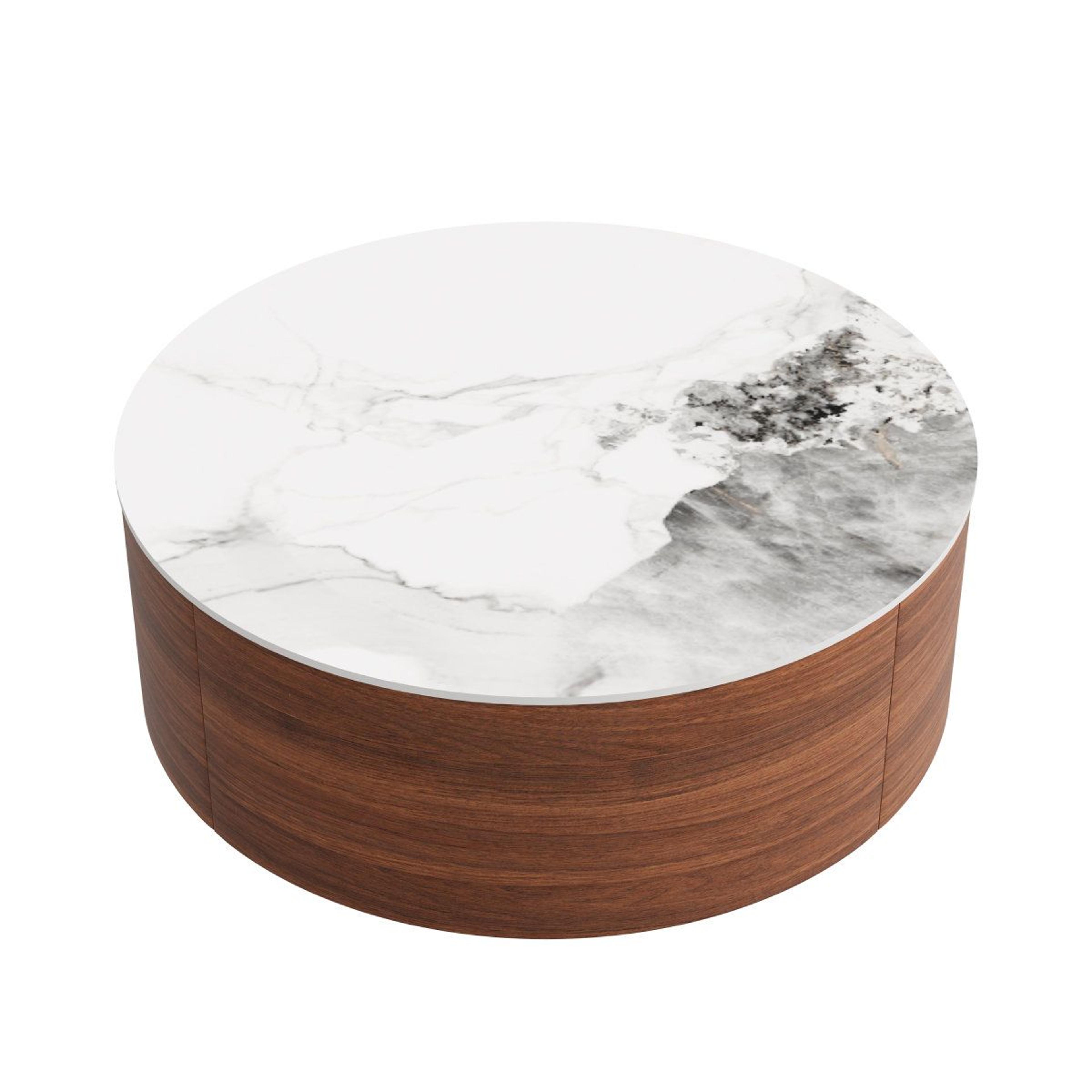 Modern Round Coffee Table With 2 Storage Drawers And Casters  295 Inch Walnut Finish 4