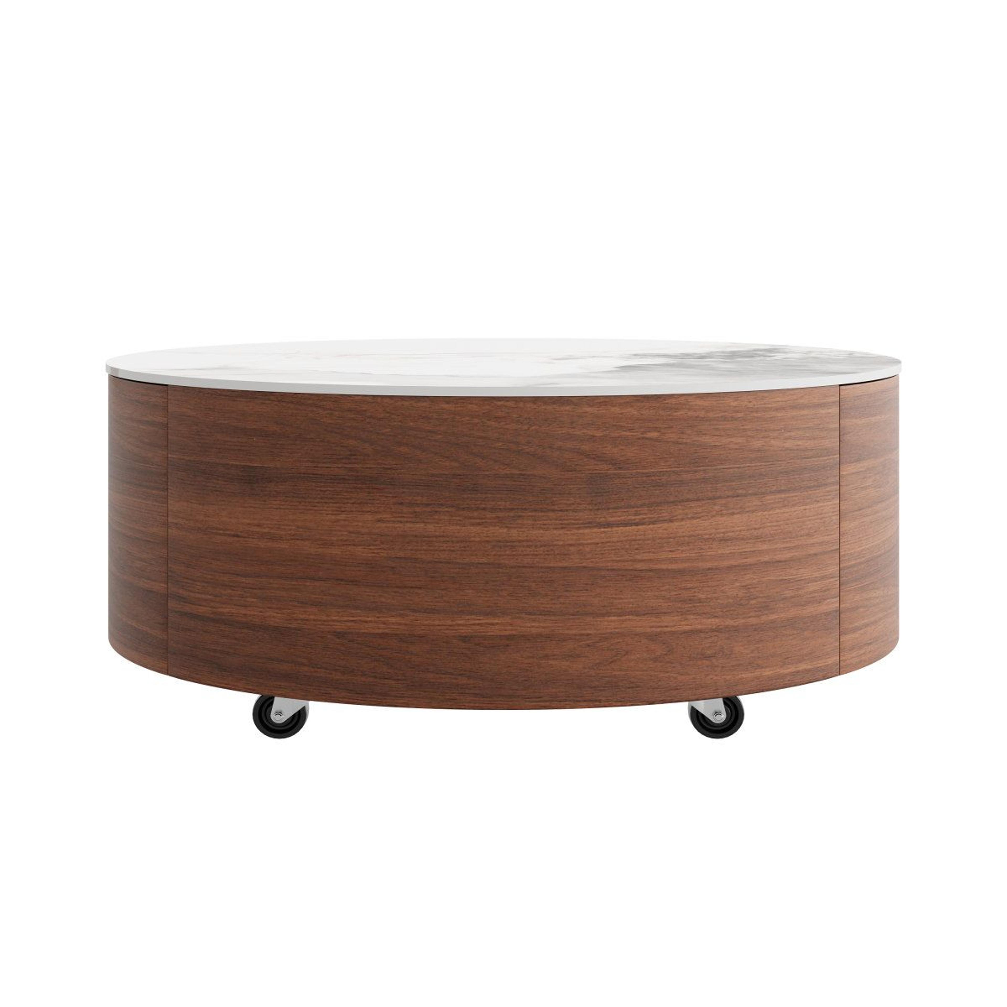 Modern Round Coffee Table With 2 Storage Drawers And Casters  295 Inch Walnut Finish 7