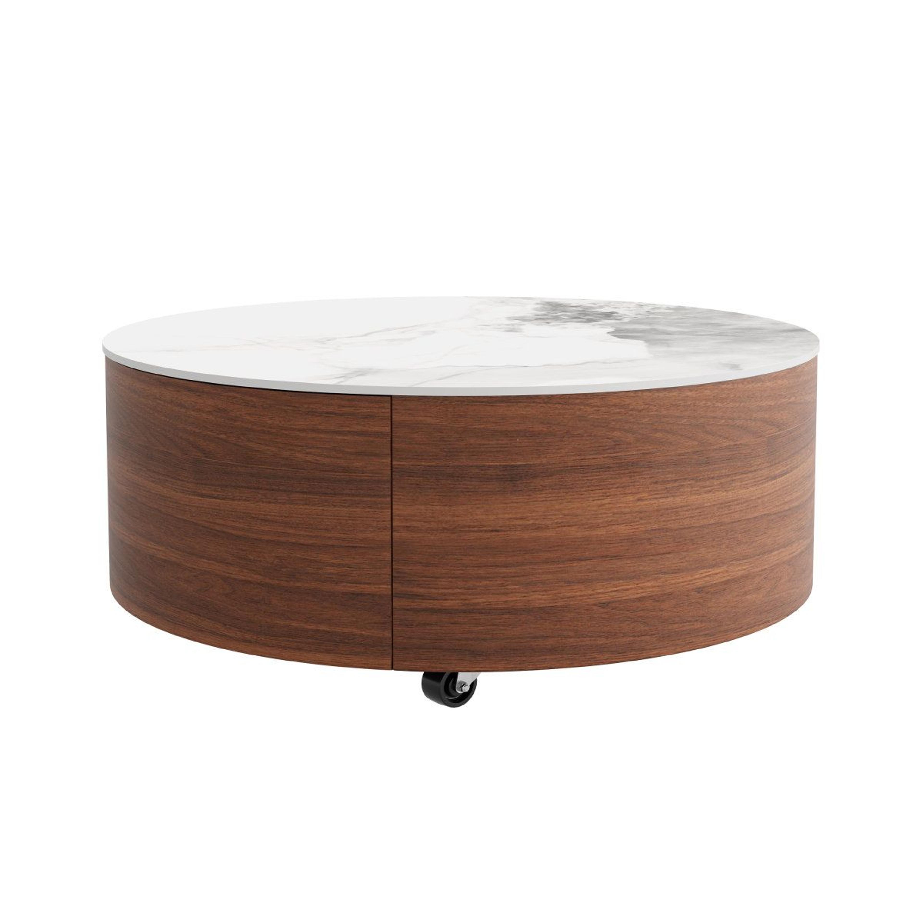 Modern Round Coffee Table With 2 Storage Drawers And Casters  295 Inch Walnut Finish 8