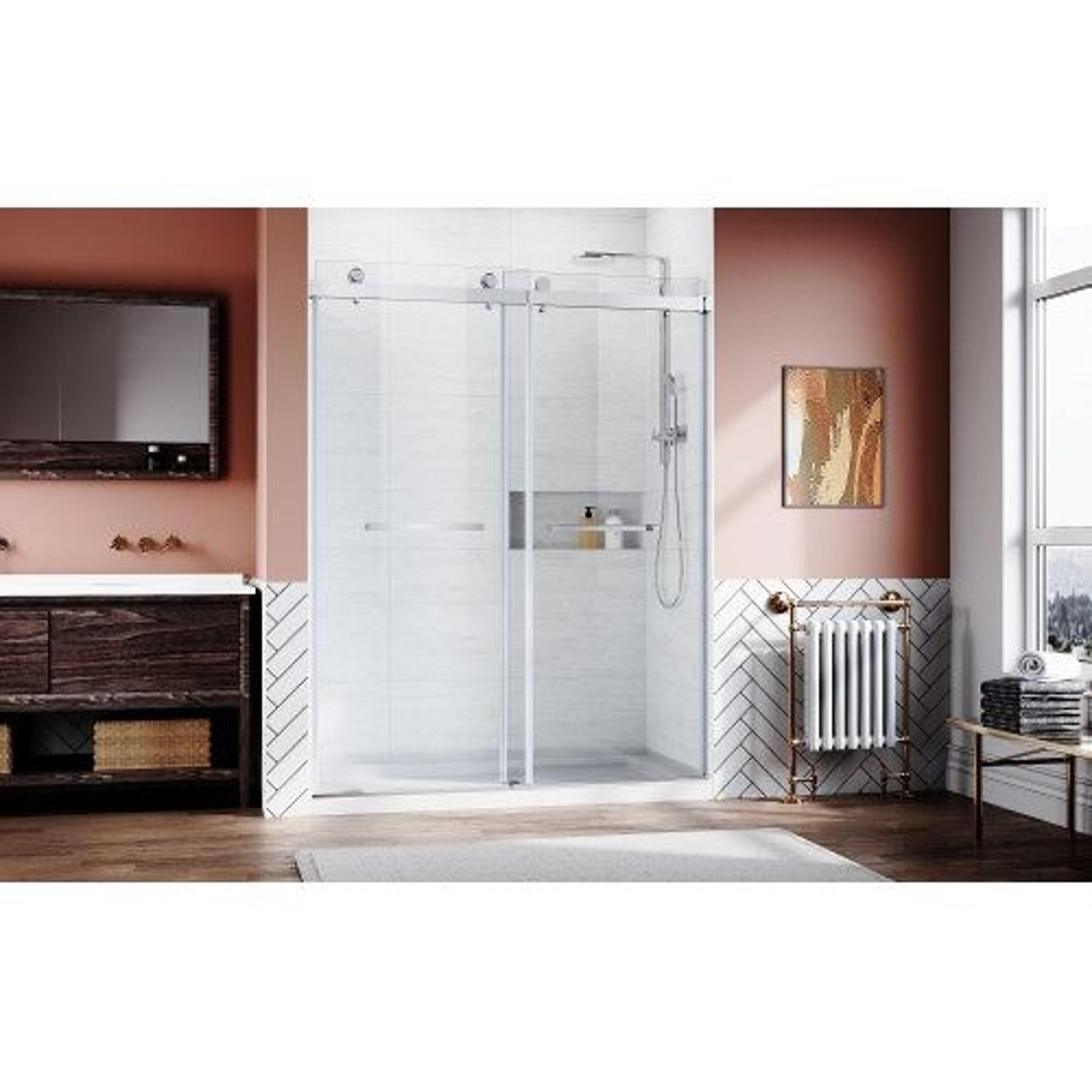 Frameless Sliding Shower Door 5660 Inch Brushed Nickel Clear Tempered Glass 2