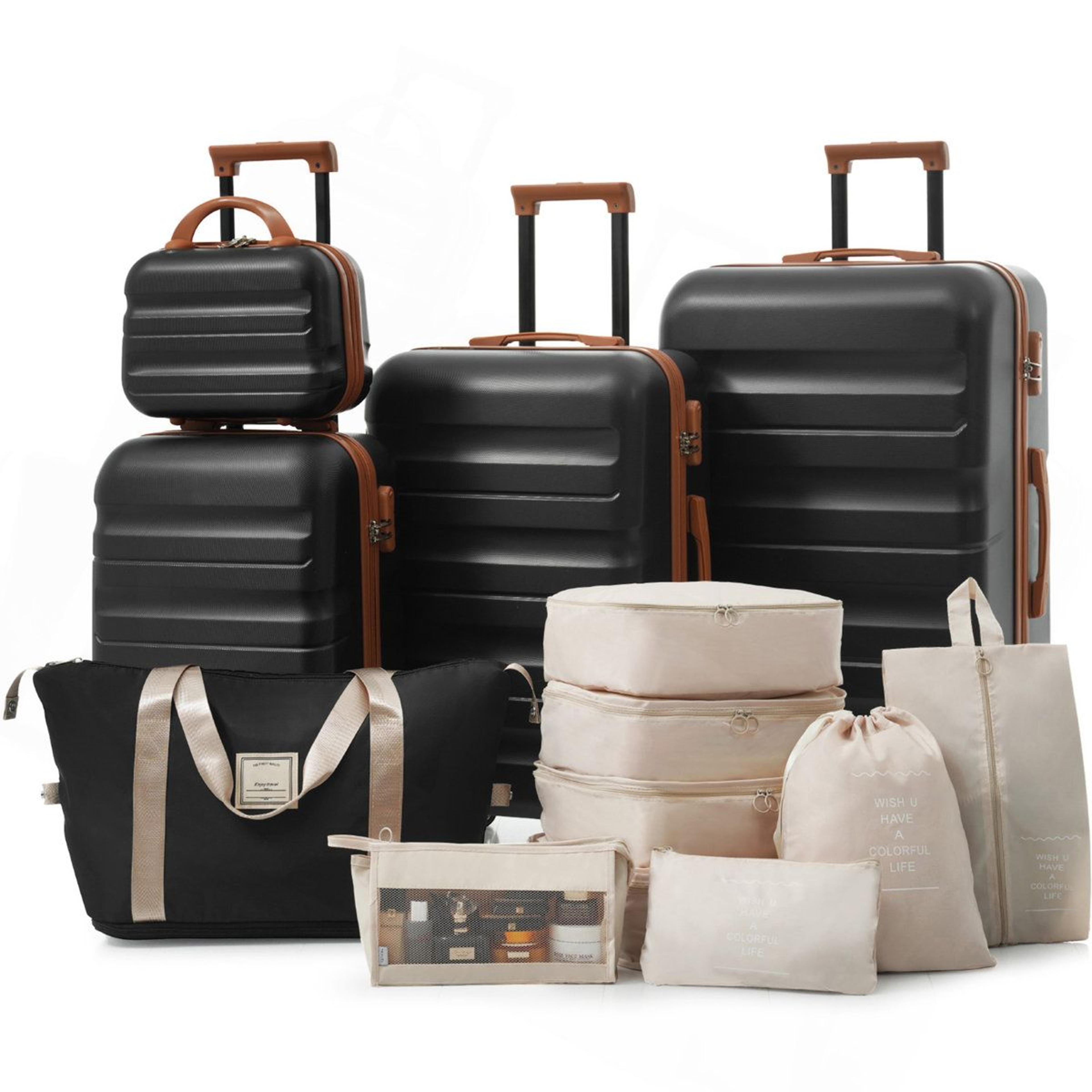 hardshell abs luggage set with 360° dual spinner wheels and multiple sizes