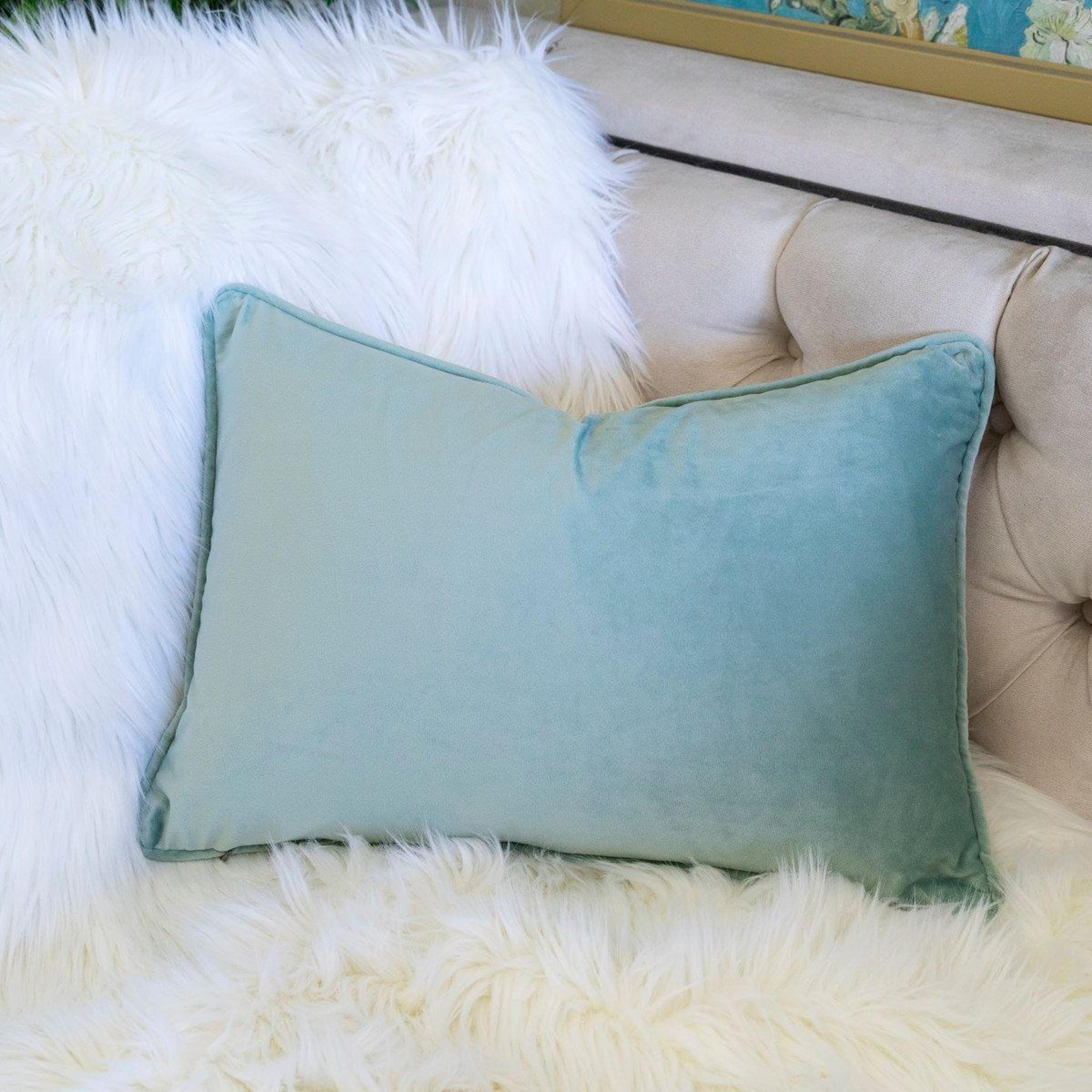 Embroidered Pumpkin Lumbar Throw Pillow  Light Blue Fall Accent Cushion 3