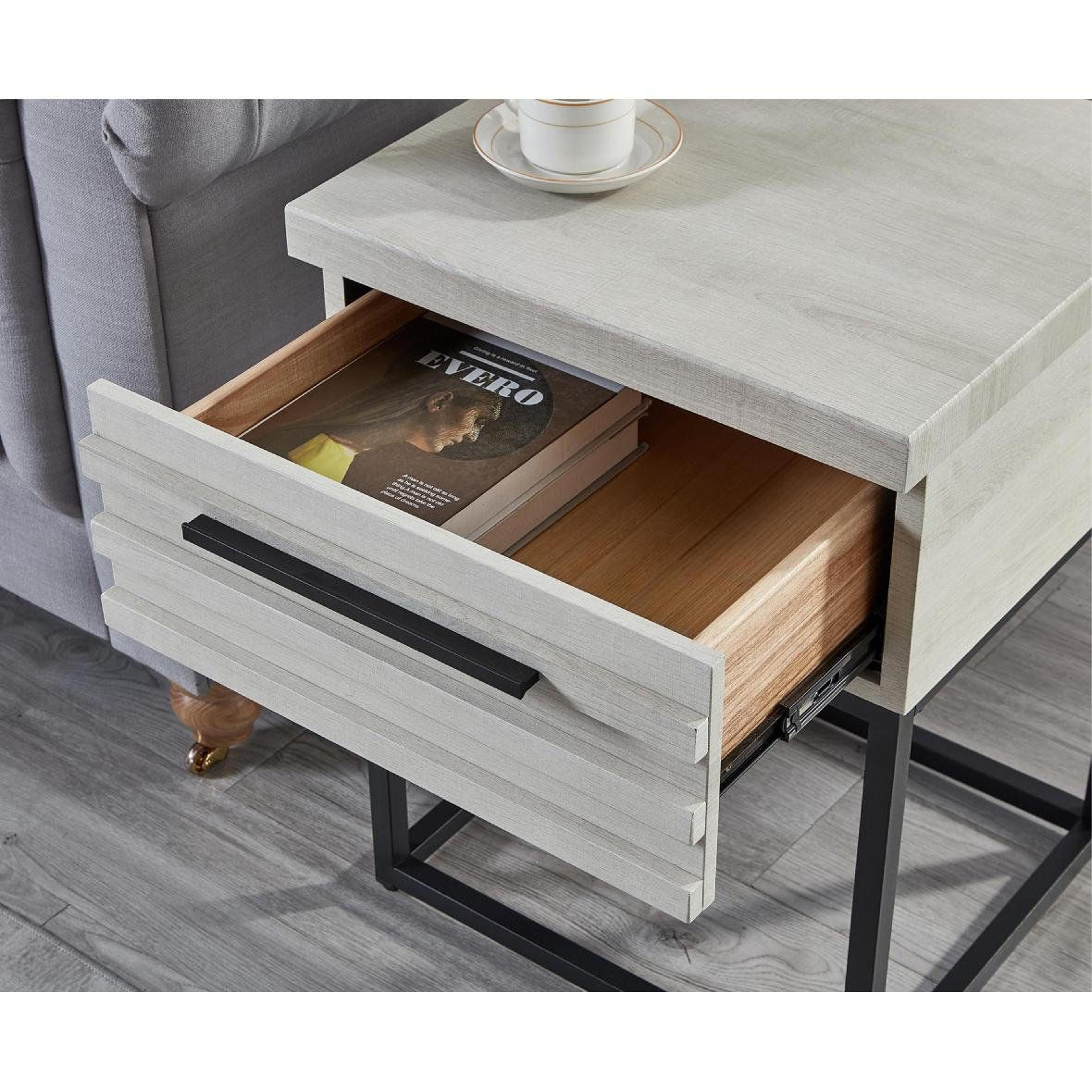 Contemporary Storage End Table With Drawer And Black Metal Base 5