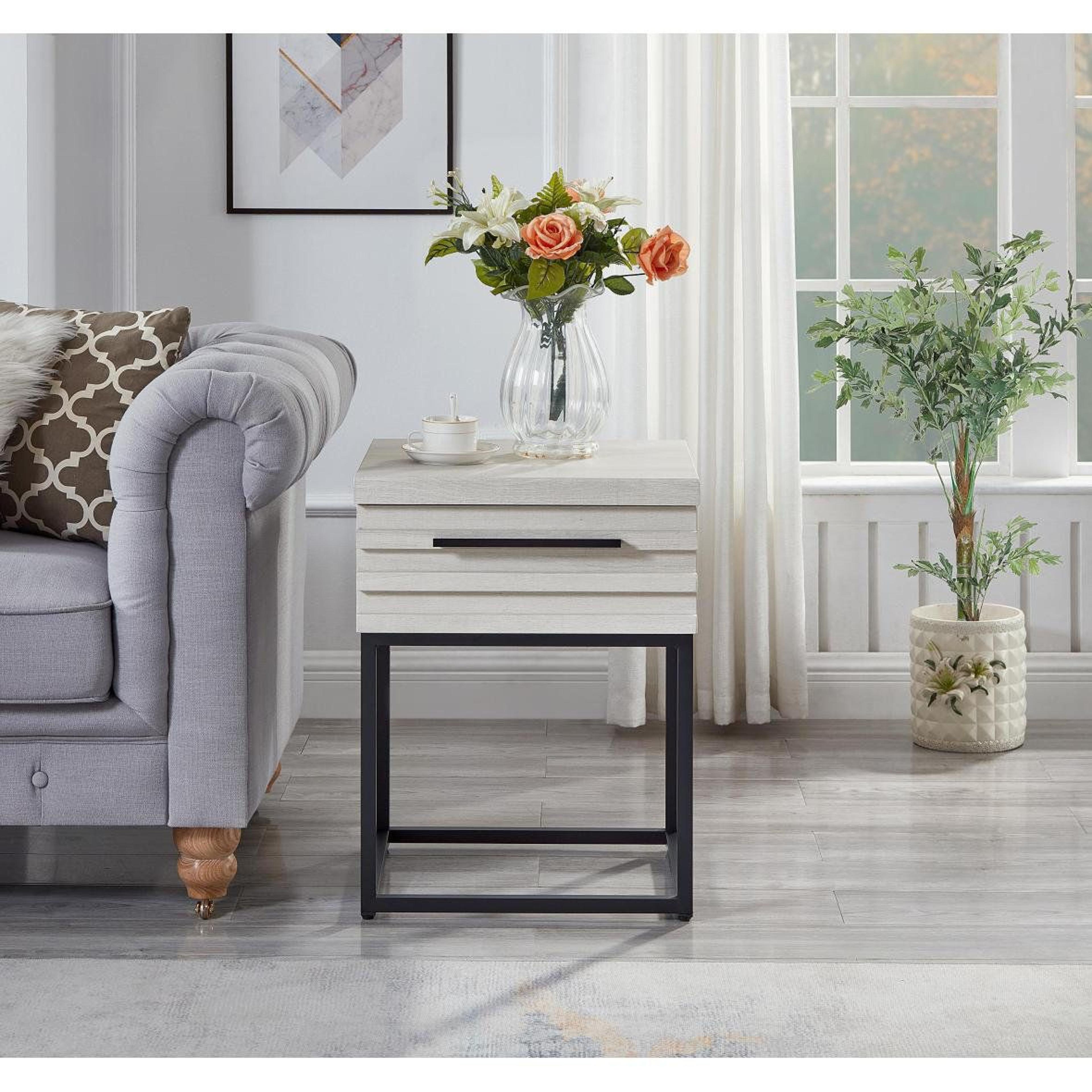 Contemporary Storage End Table With Drawer And Black Metal Base 9