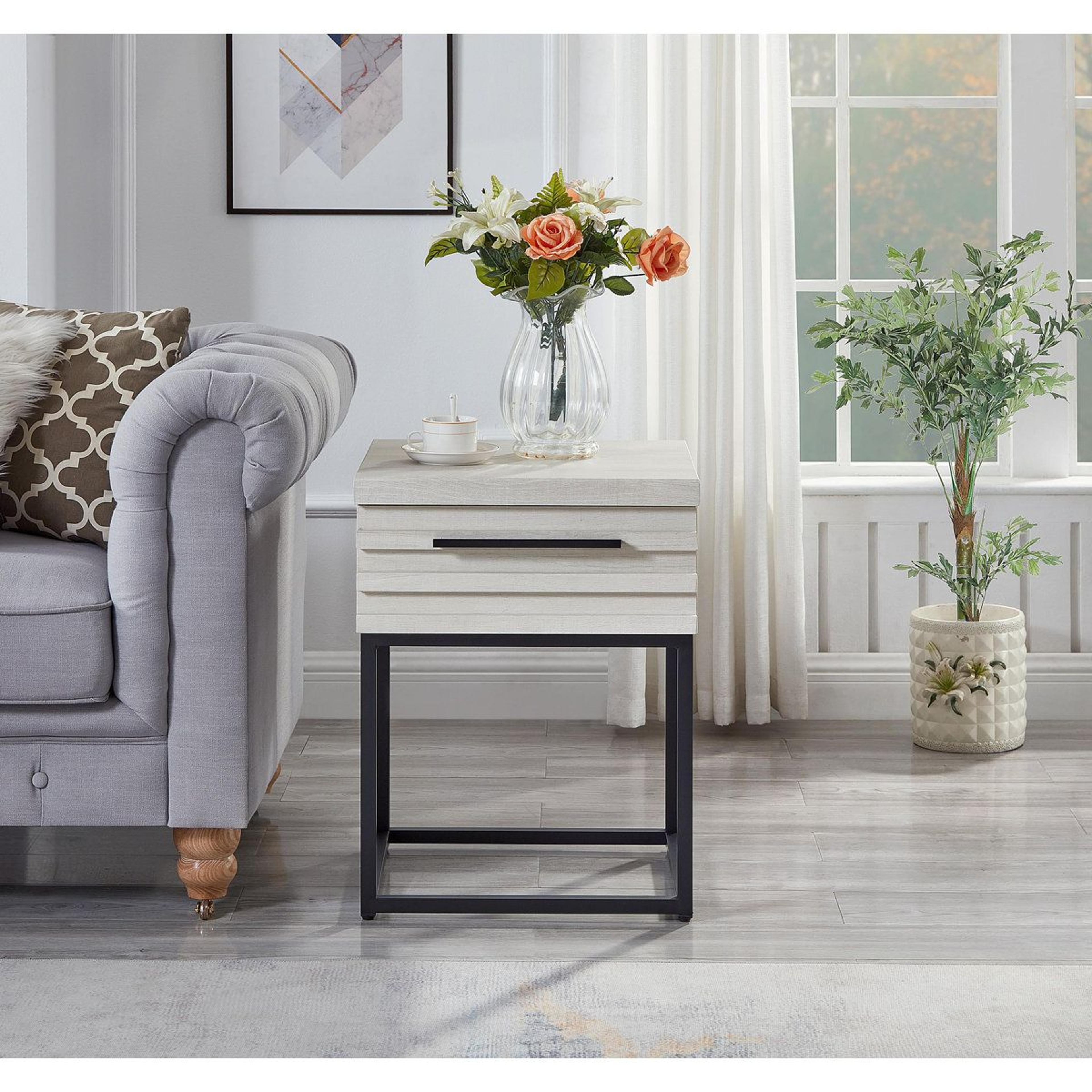 Contemporary Storage End Table With Drawer And Black Metal Base 10