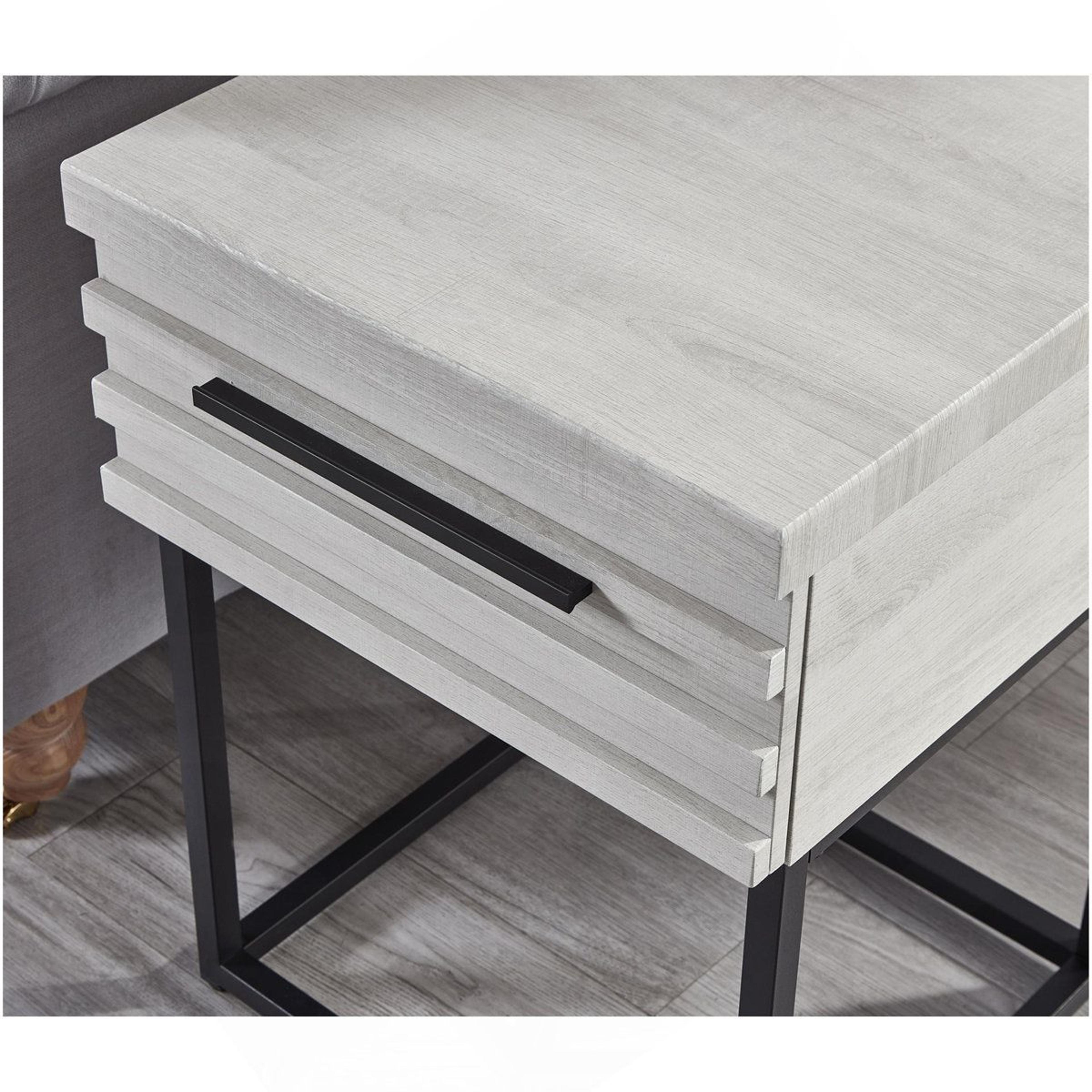 Contemporary Storage End Table With Drawer And Black Metal Base 1
