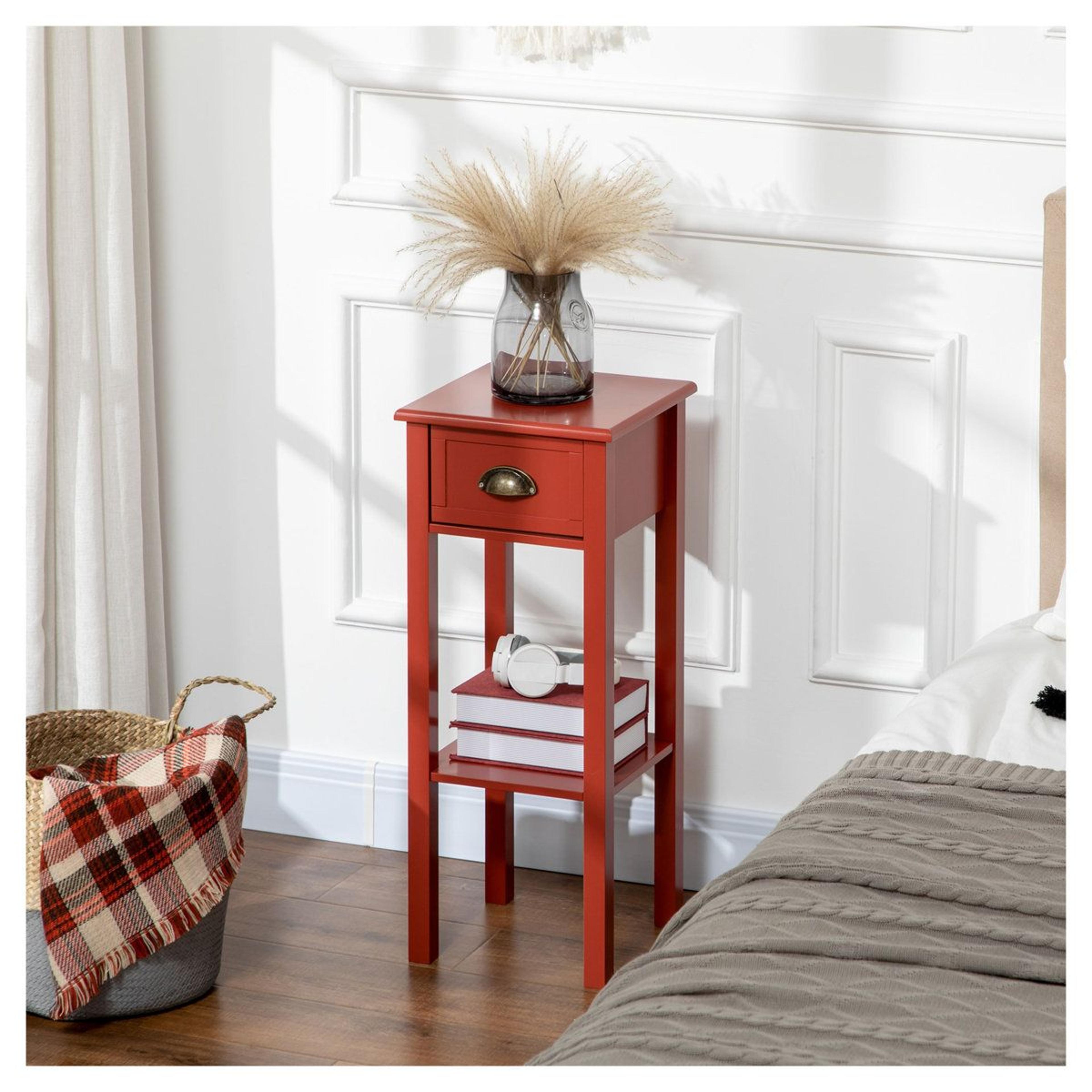 Tall End Table With Drawer And Storage Shelf  Red Square Side Table 12
