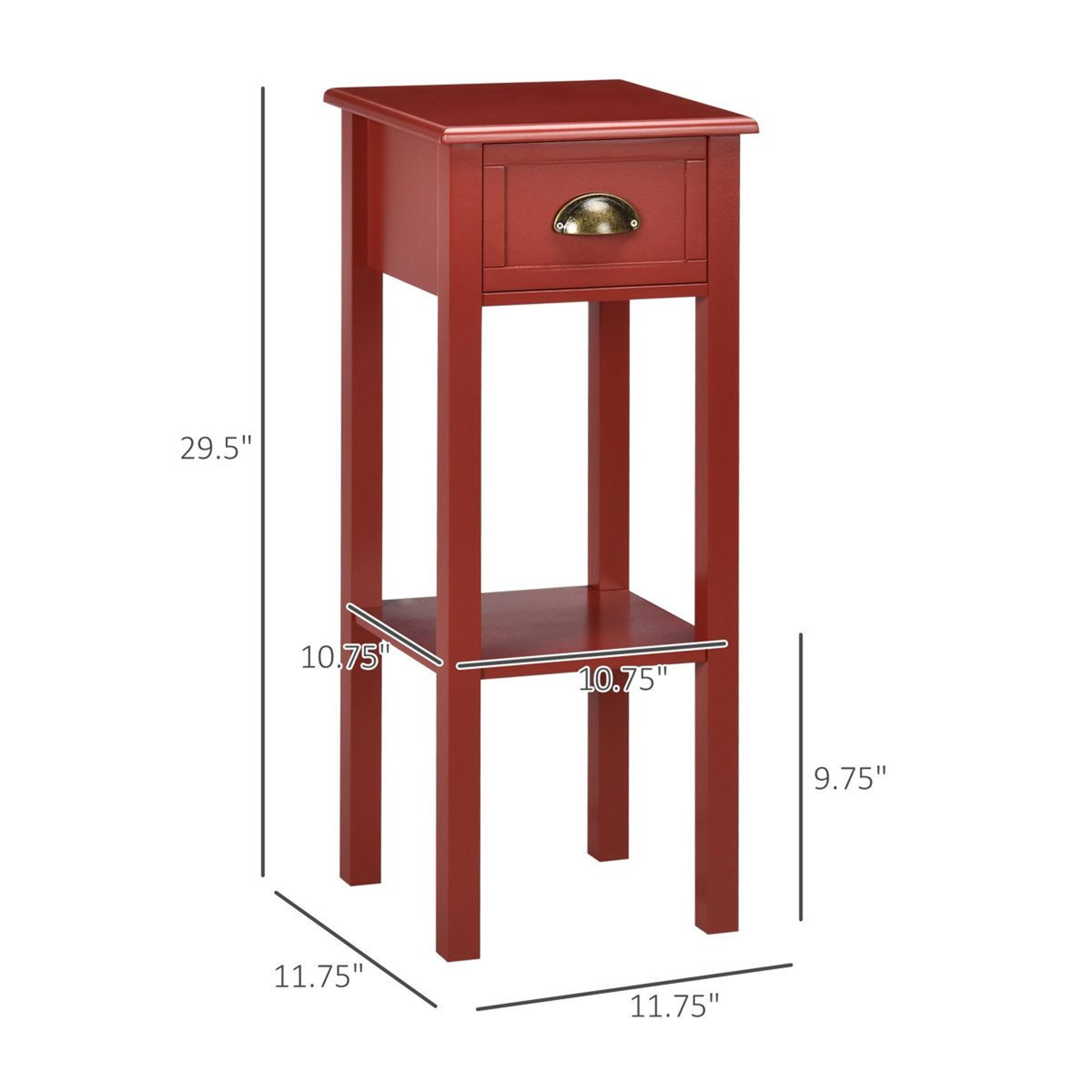 Tall End Table With Drawer And Storage Shelf  Red Square Side Table 11