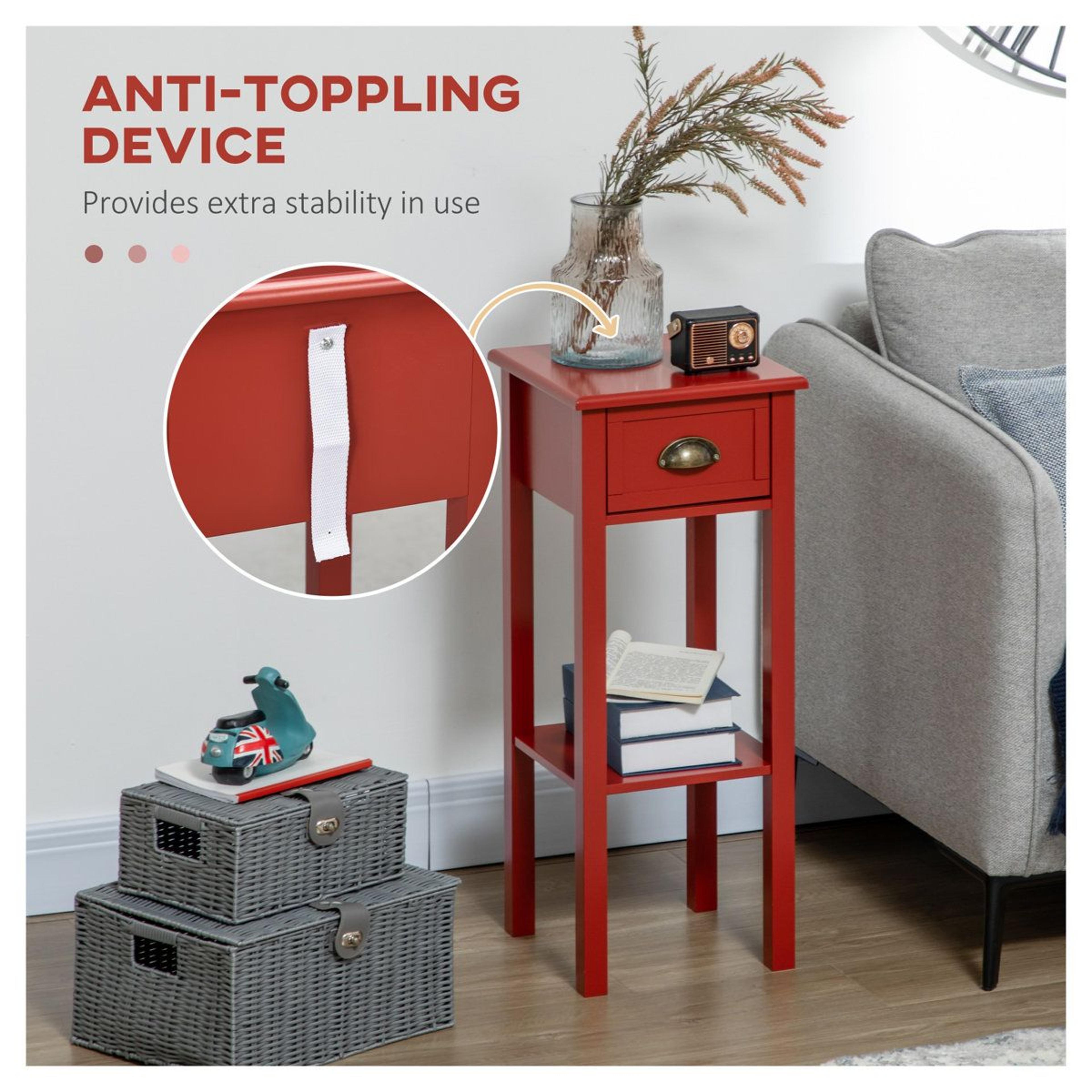 Tall End Table With Drawer And Storage Shelf  Red Square Side Table 16