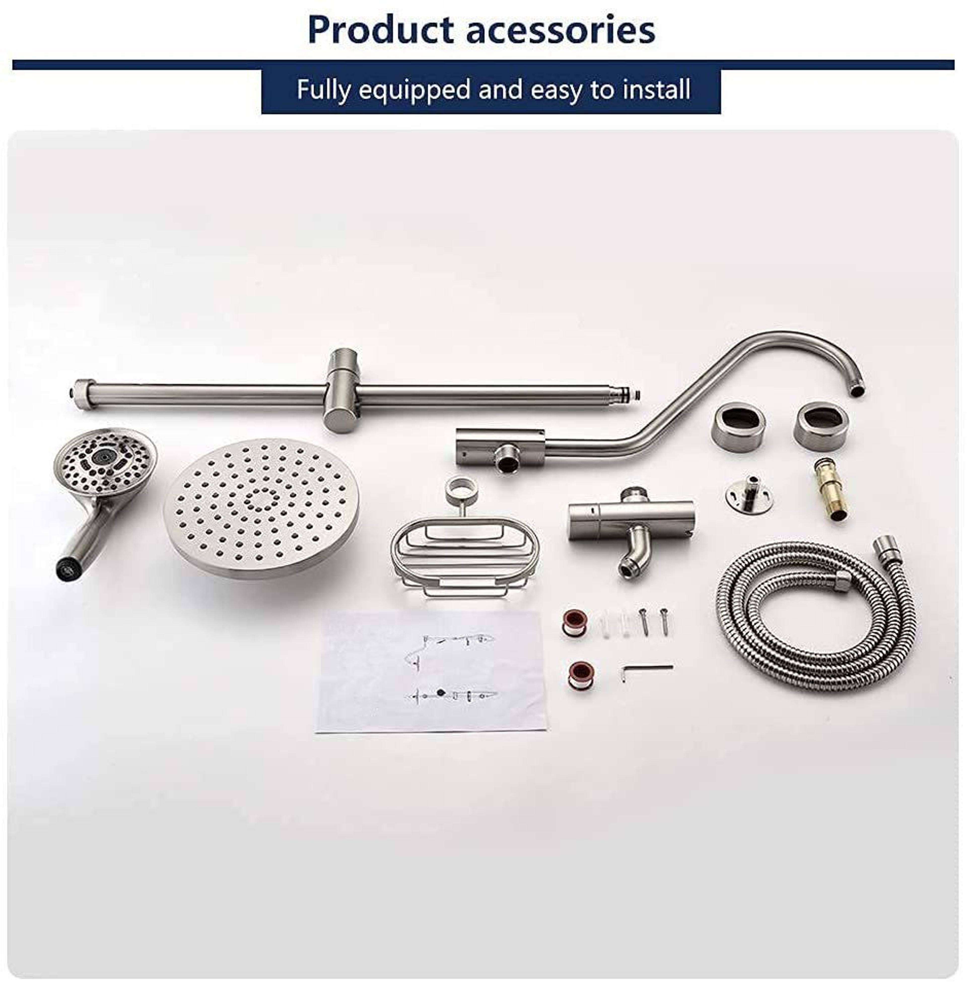 Brushed Nickel Shower System With Rain Showerhead And 5Function Hand Shower 2