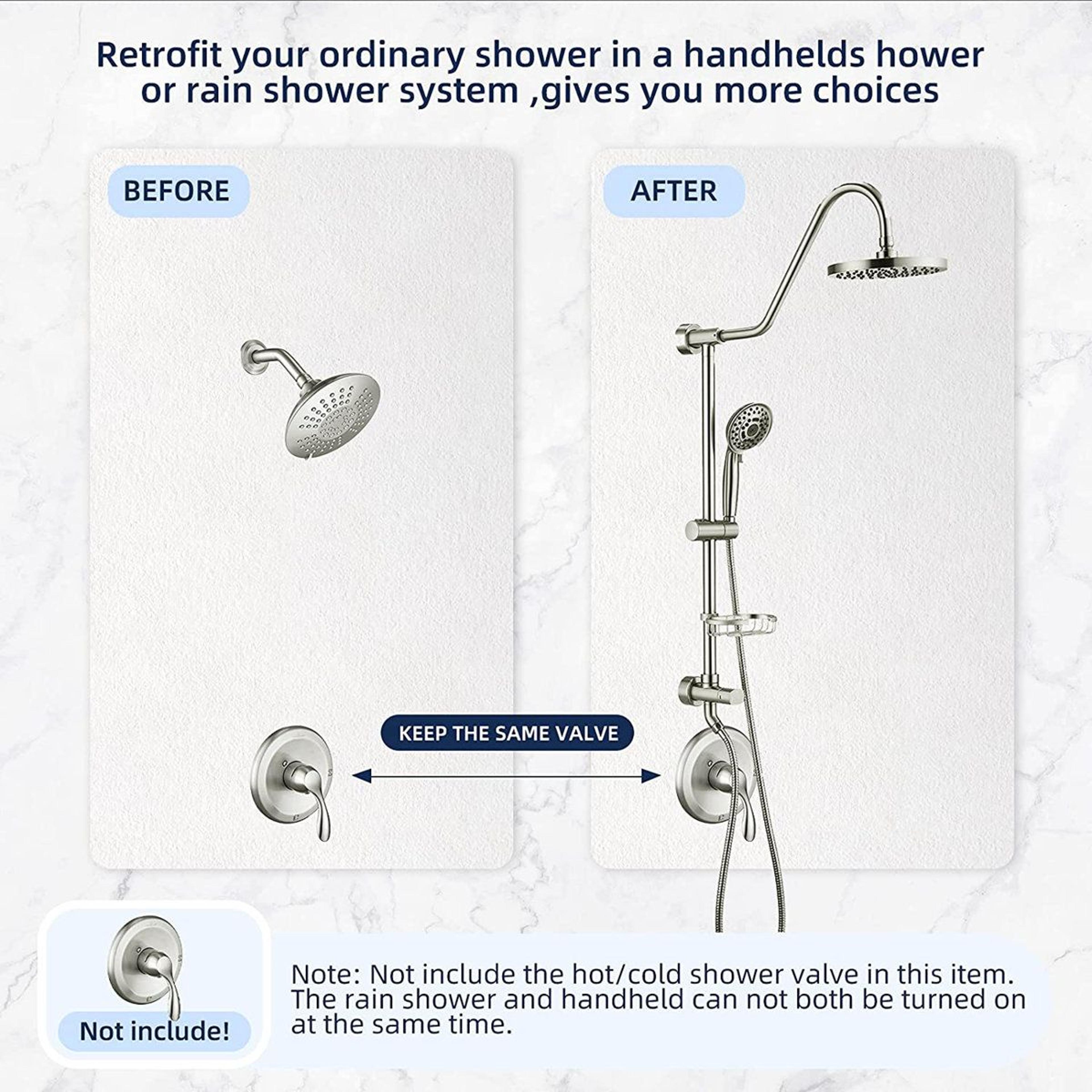 Brushed Nickel Shower System With Rain Showerhead And 5Function Hand Shower 6