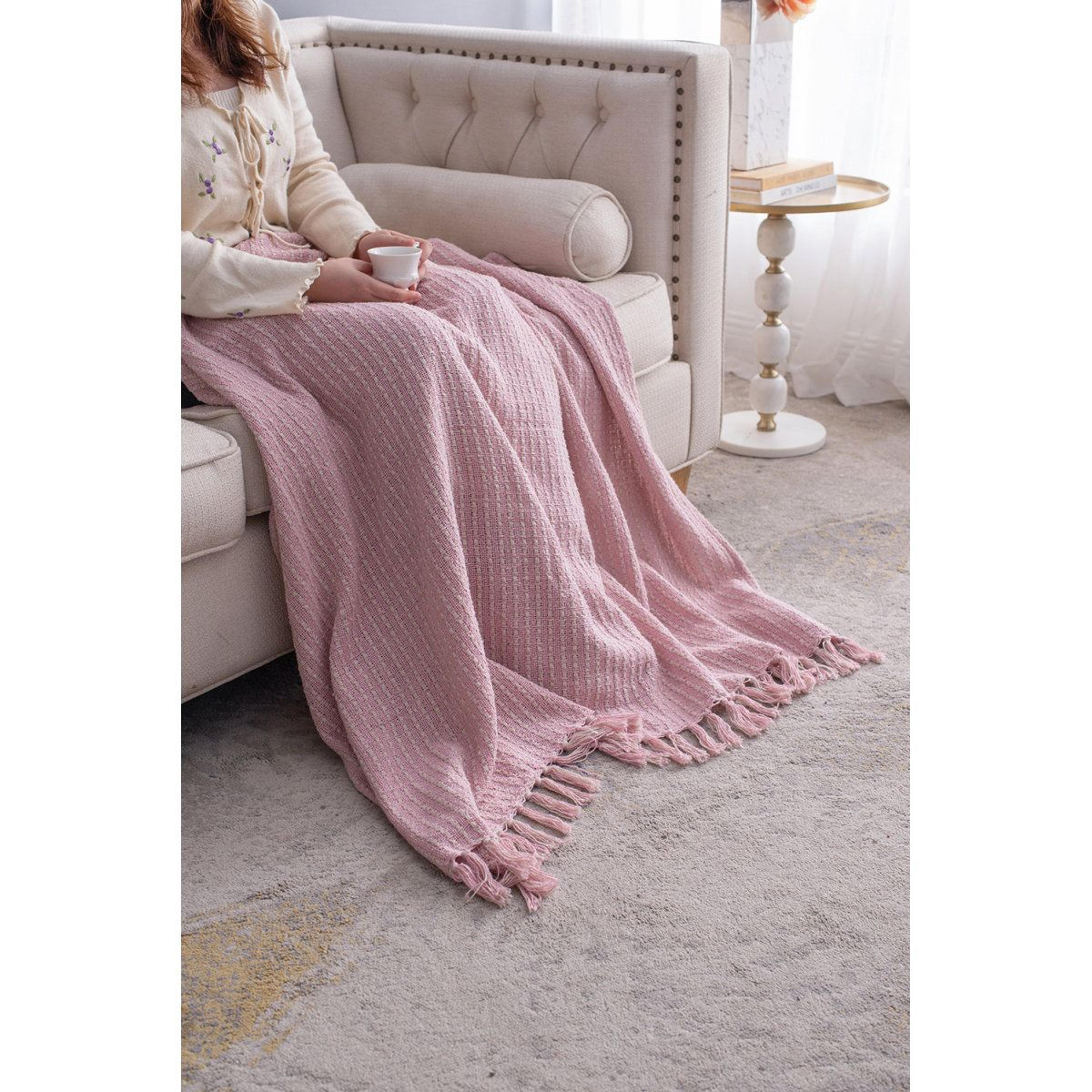 Decorative Pink Cotton Throw Blanket With Tassels 50 X 60 Inches Set Of 2 8