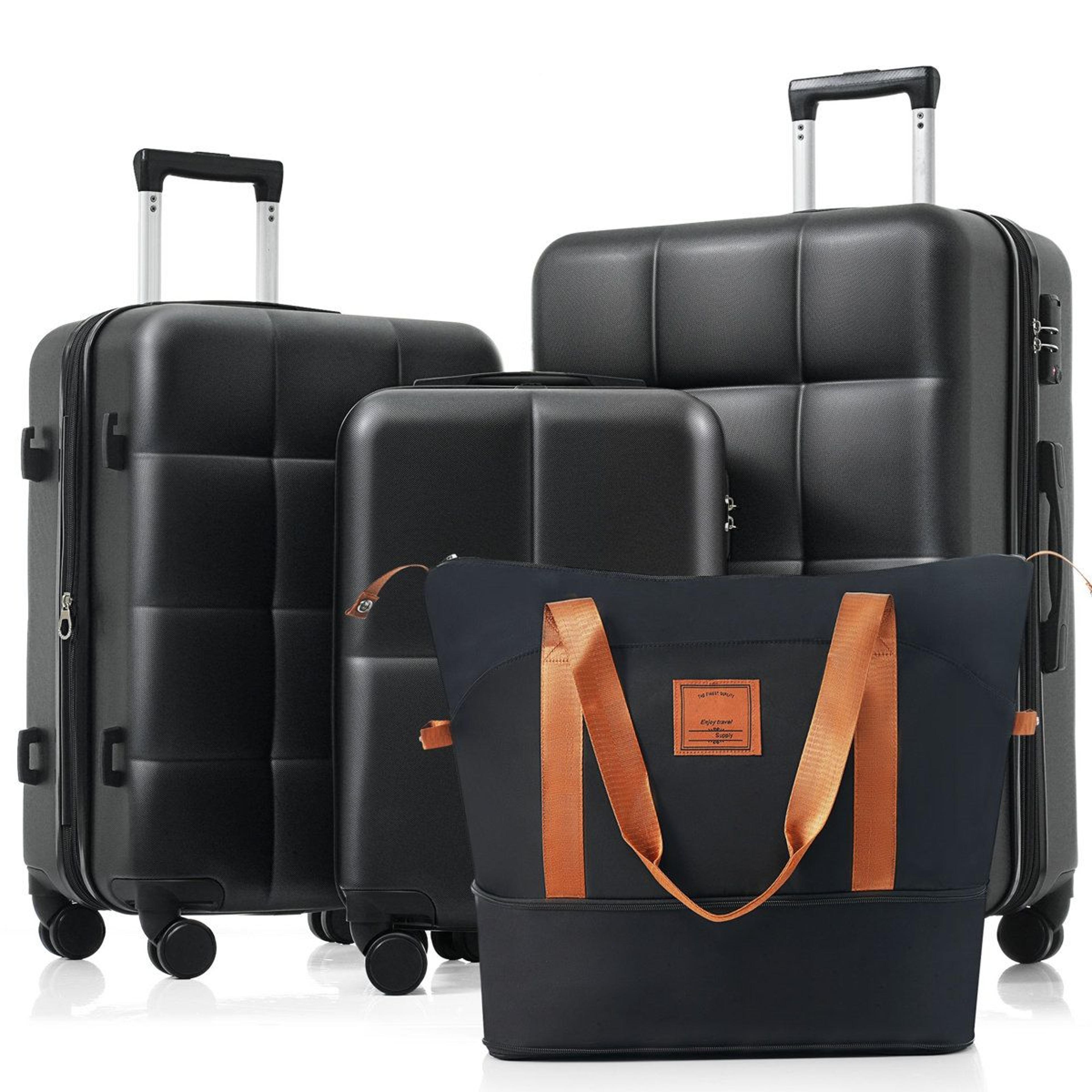 4-piece hardshell luggage set with usb port and spinner wheels – black and brown