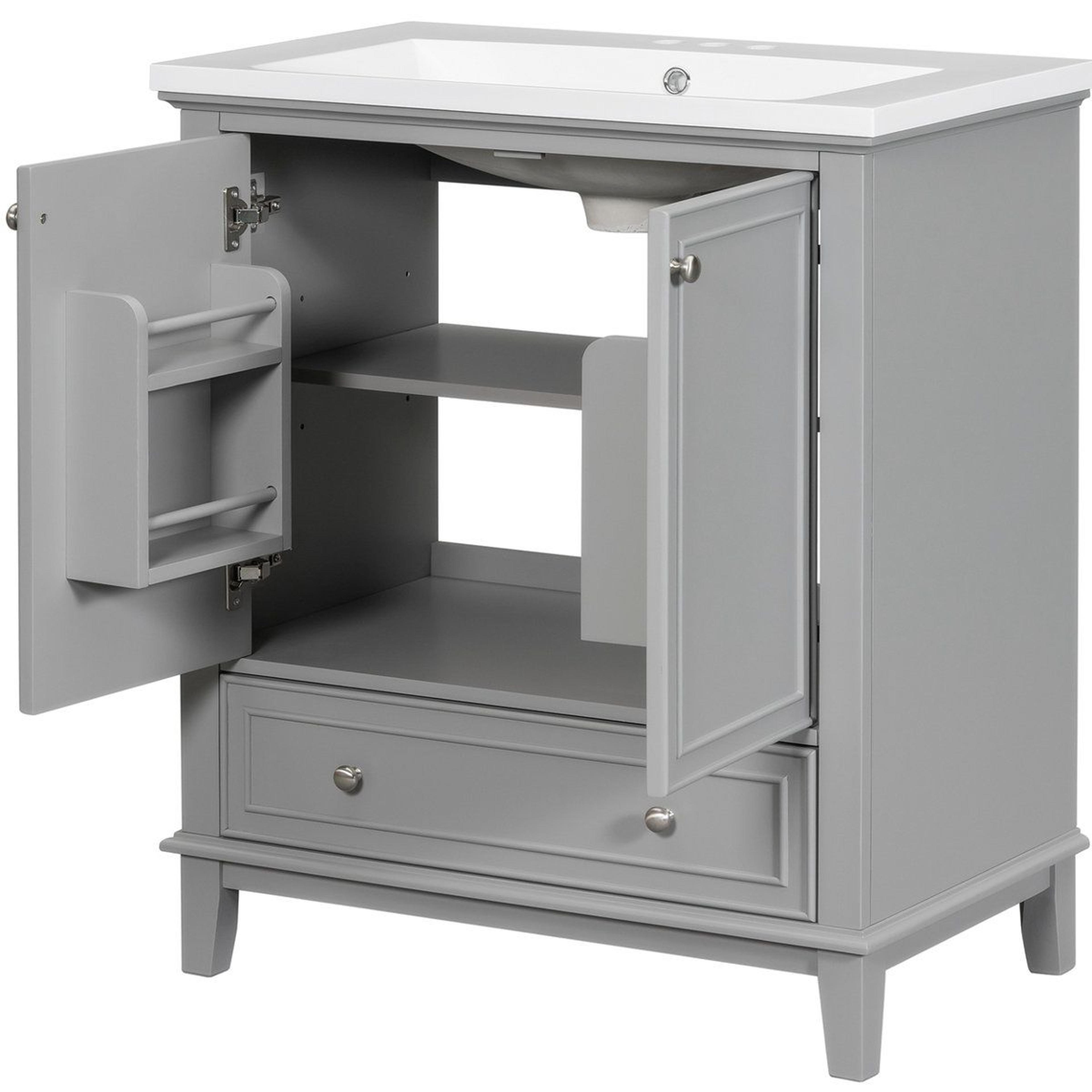 30Inch Bathroom Vanity With Ceramic Sink And Wood Storage Cabinet 2