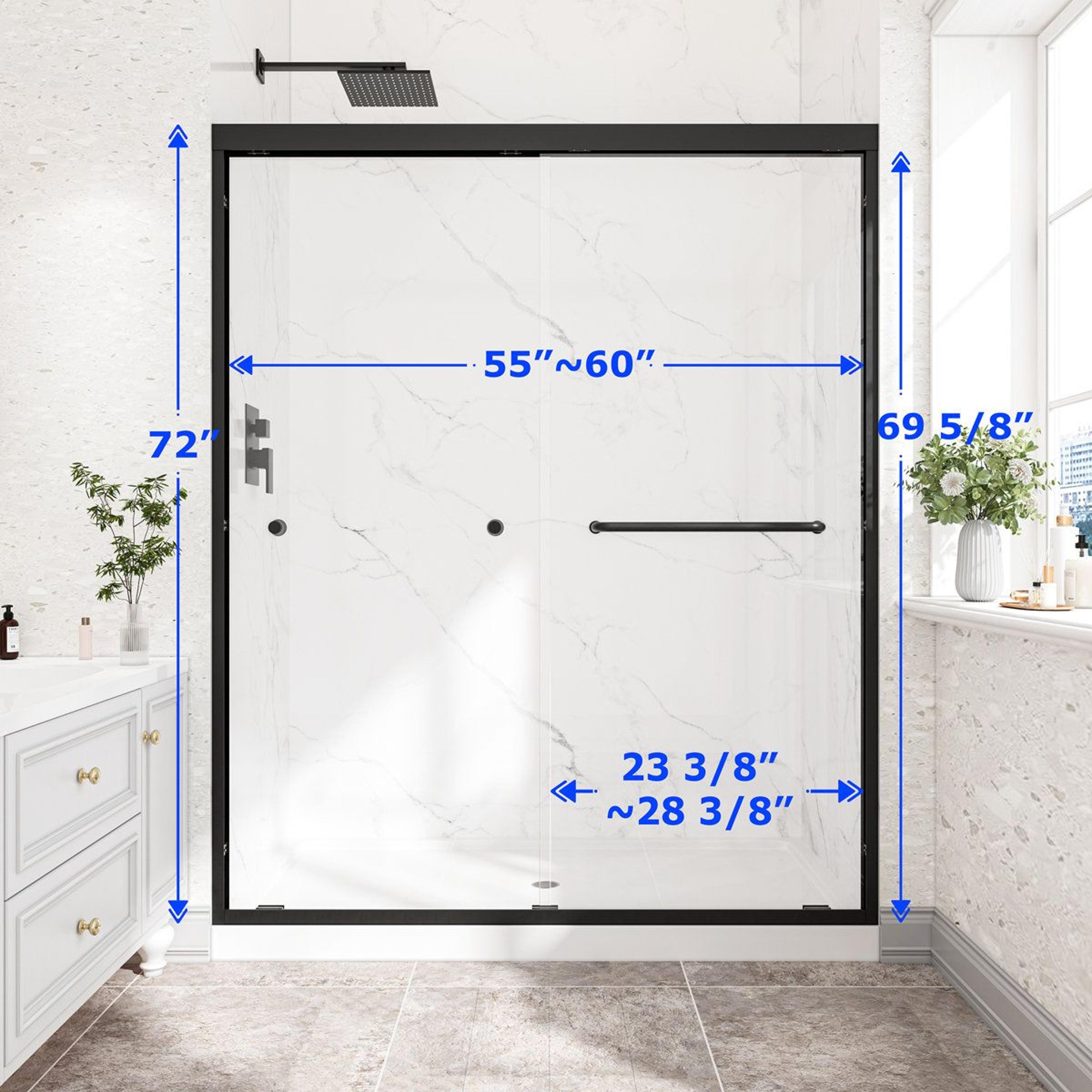 Double Bypass Sliding Shower Door 5560 Inch Width With Matte Black Frame And Tempered Glass 3