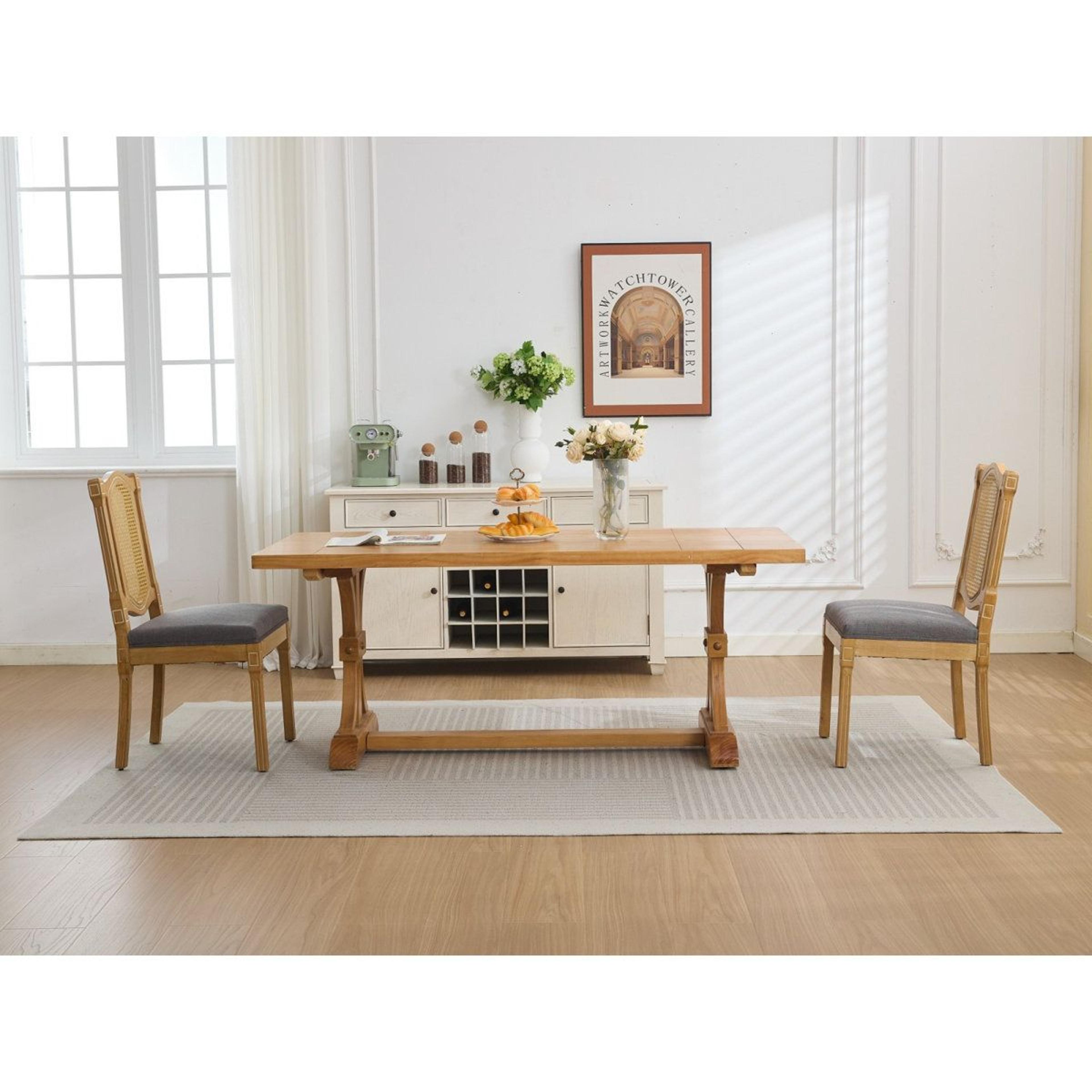 Solid Wood Dining Chairs Set Of 2 With RattanStyle Back And Linen Cushions 7