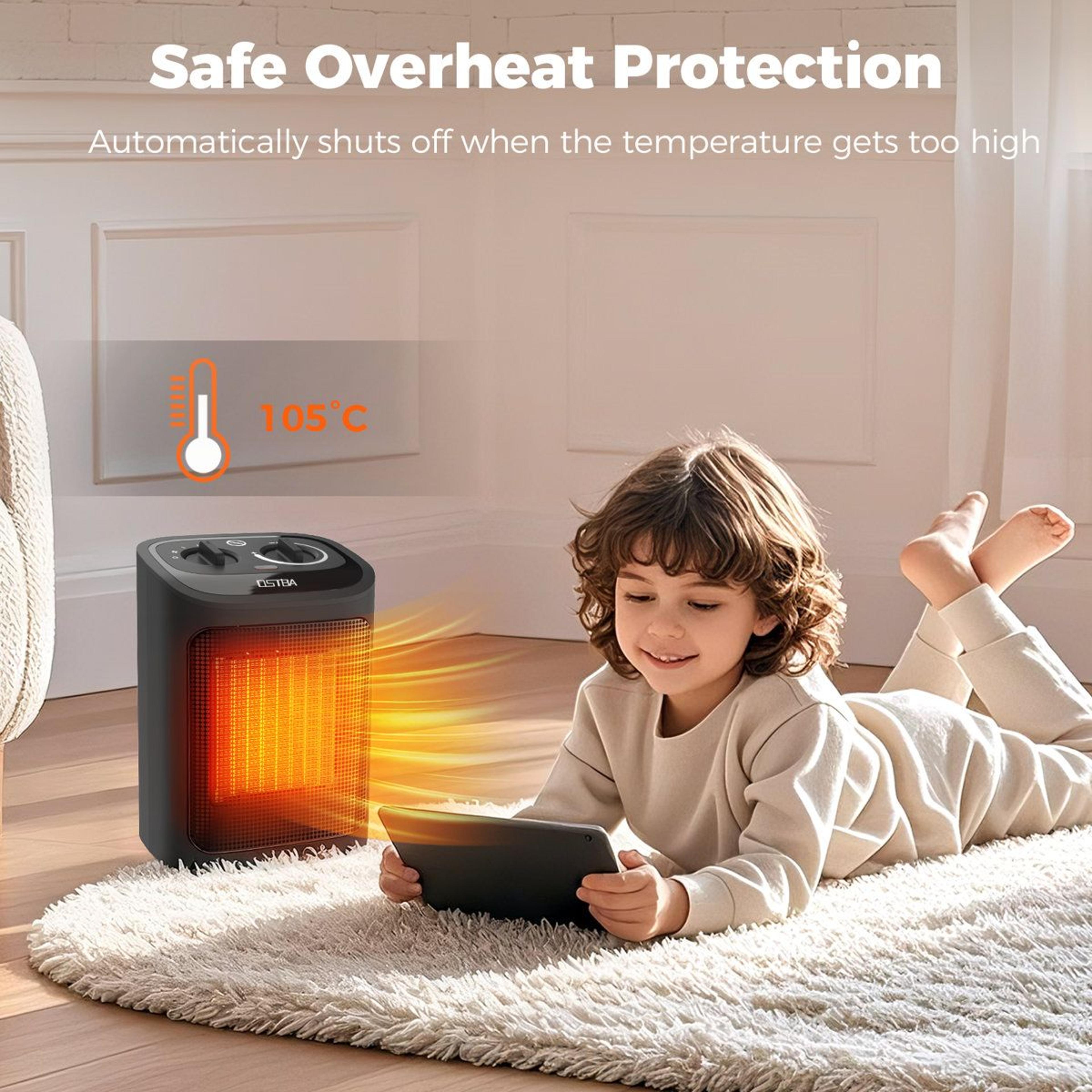 1500W Portable Ceramic Space Heater With Adjustable Thermostat And Rotary Controls 2