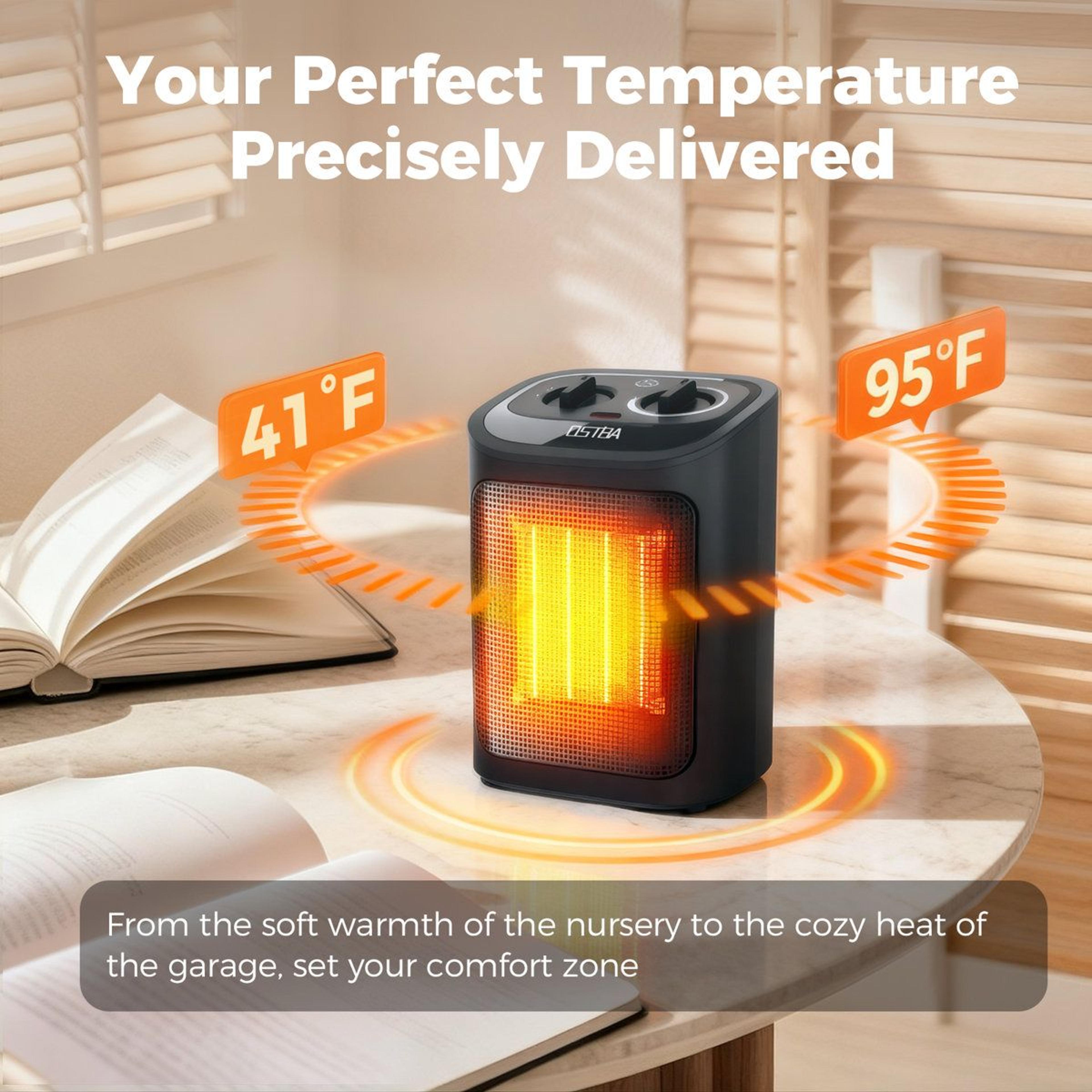 1500W Portable Ceramic Space Heater With Adjustable Thermostat And Rotary Controls 3
