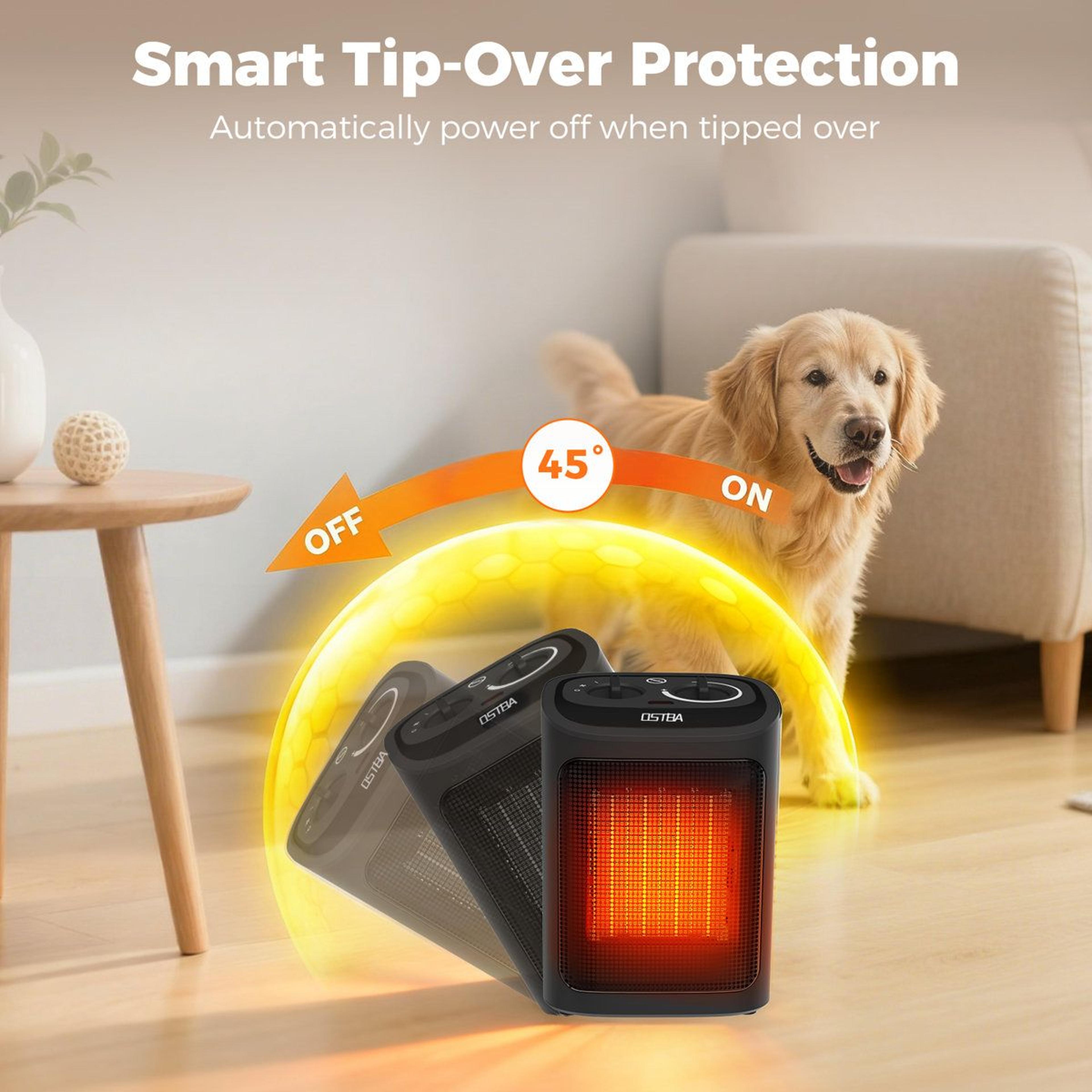 1500W Portable Ceramic Space Heater With Adjustable Thermostat And Rotary Controls 5