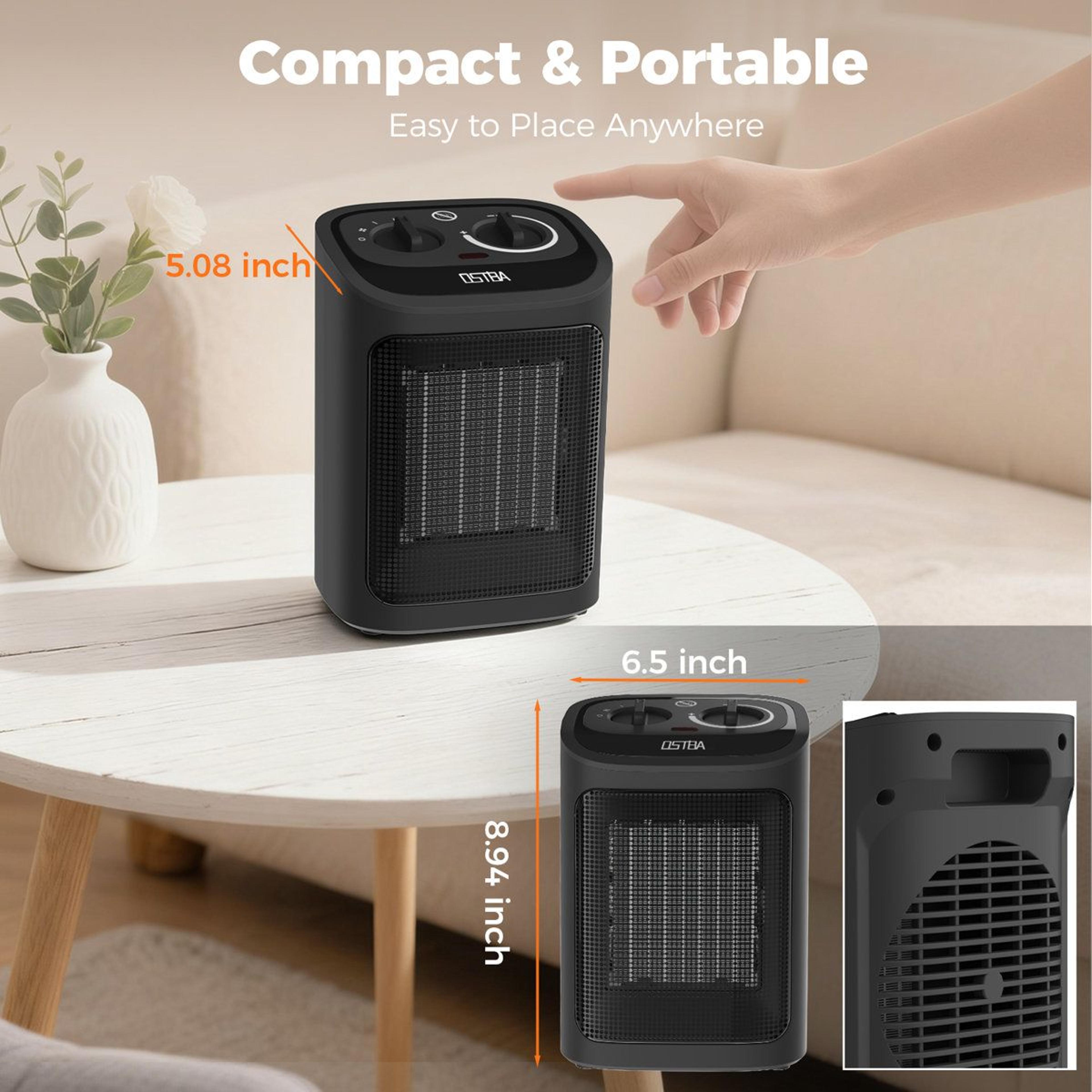 1500W Portable Ceramic Space Heater With Adjustable Thermostat And Rotary Controls 4