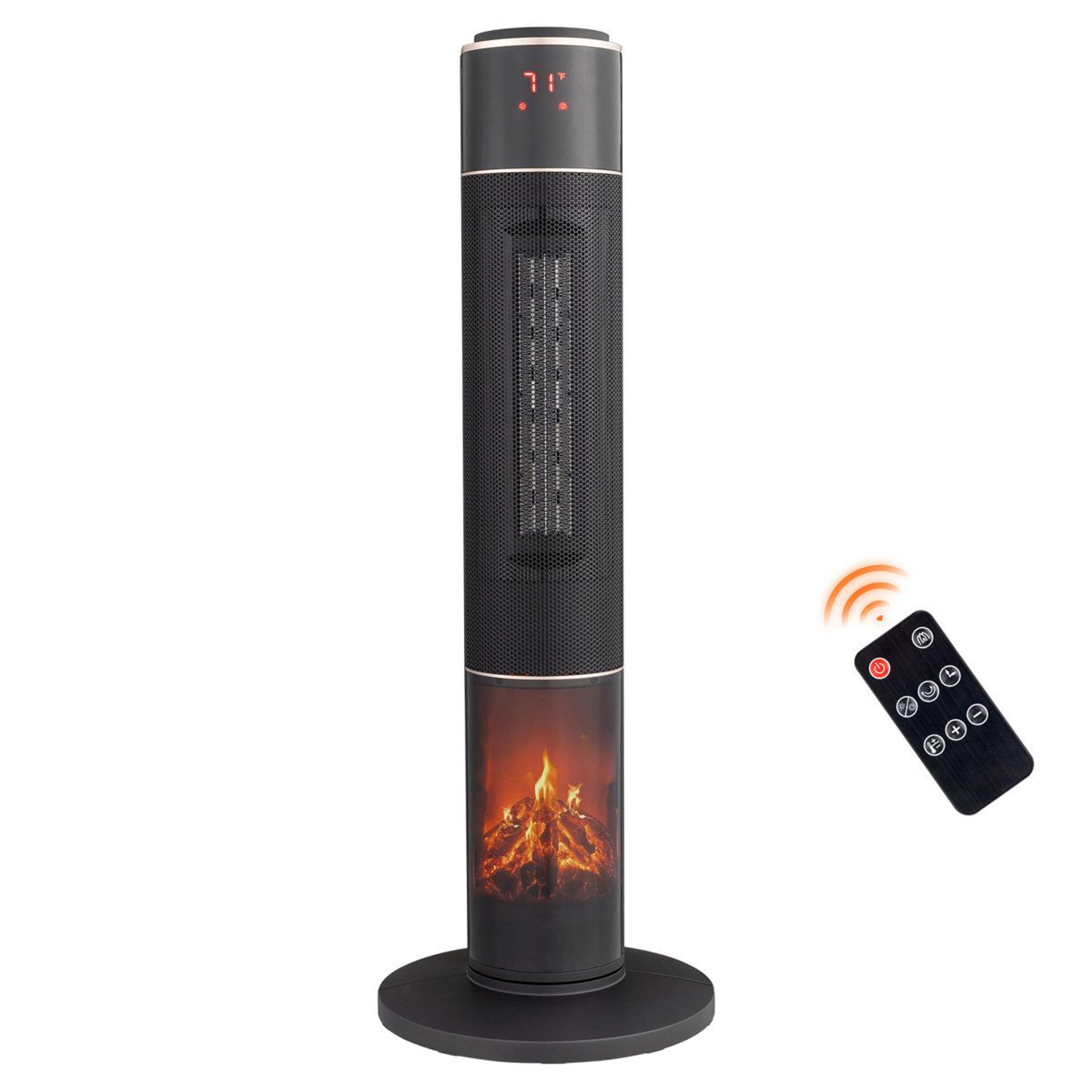 1500w electric ceramic tower space heater with 3d flame effect and remote control