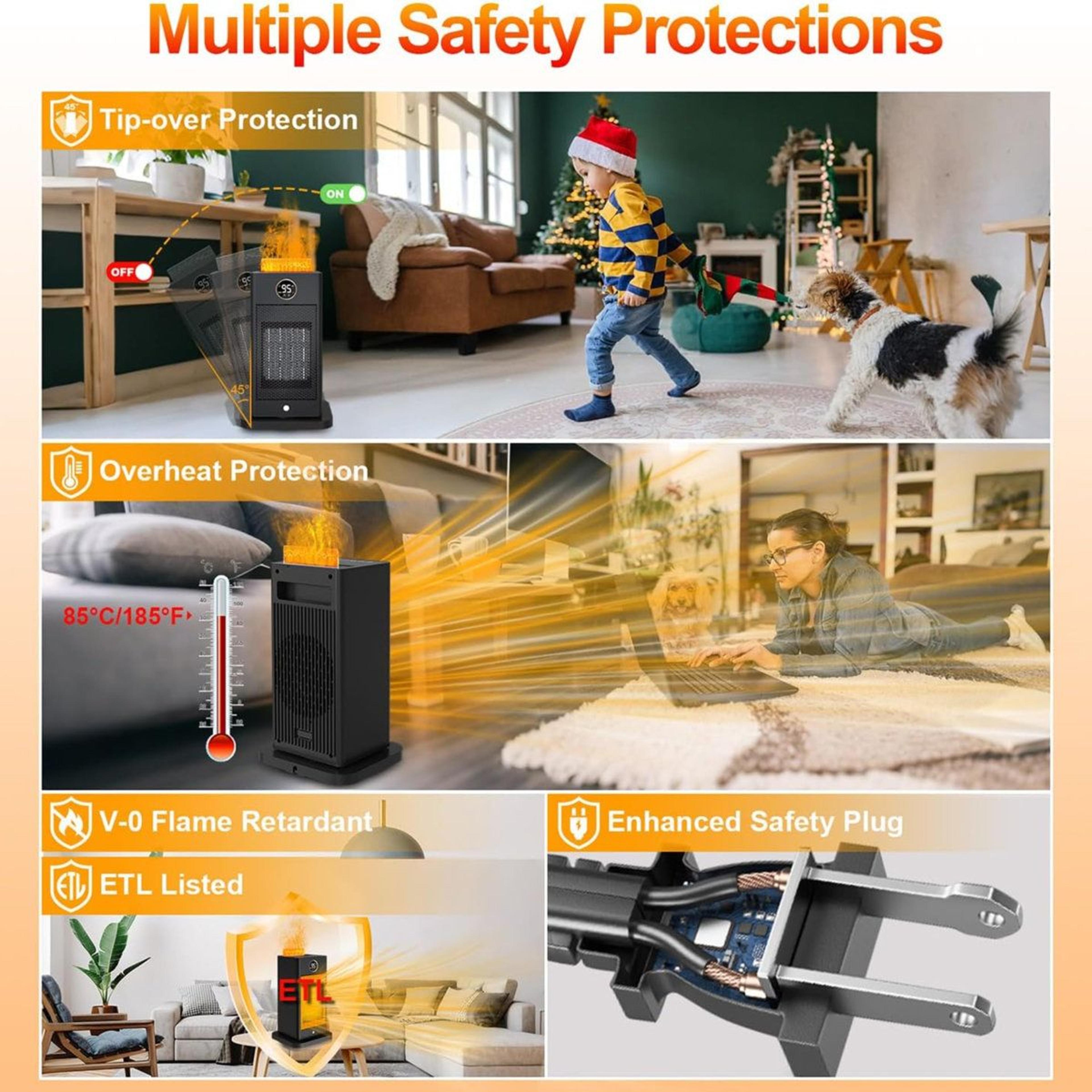 1500W 3in1 Electric Space Heater With Humidifier Motion Sensor And 3D Flame Effect 6