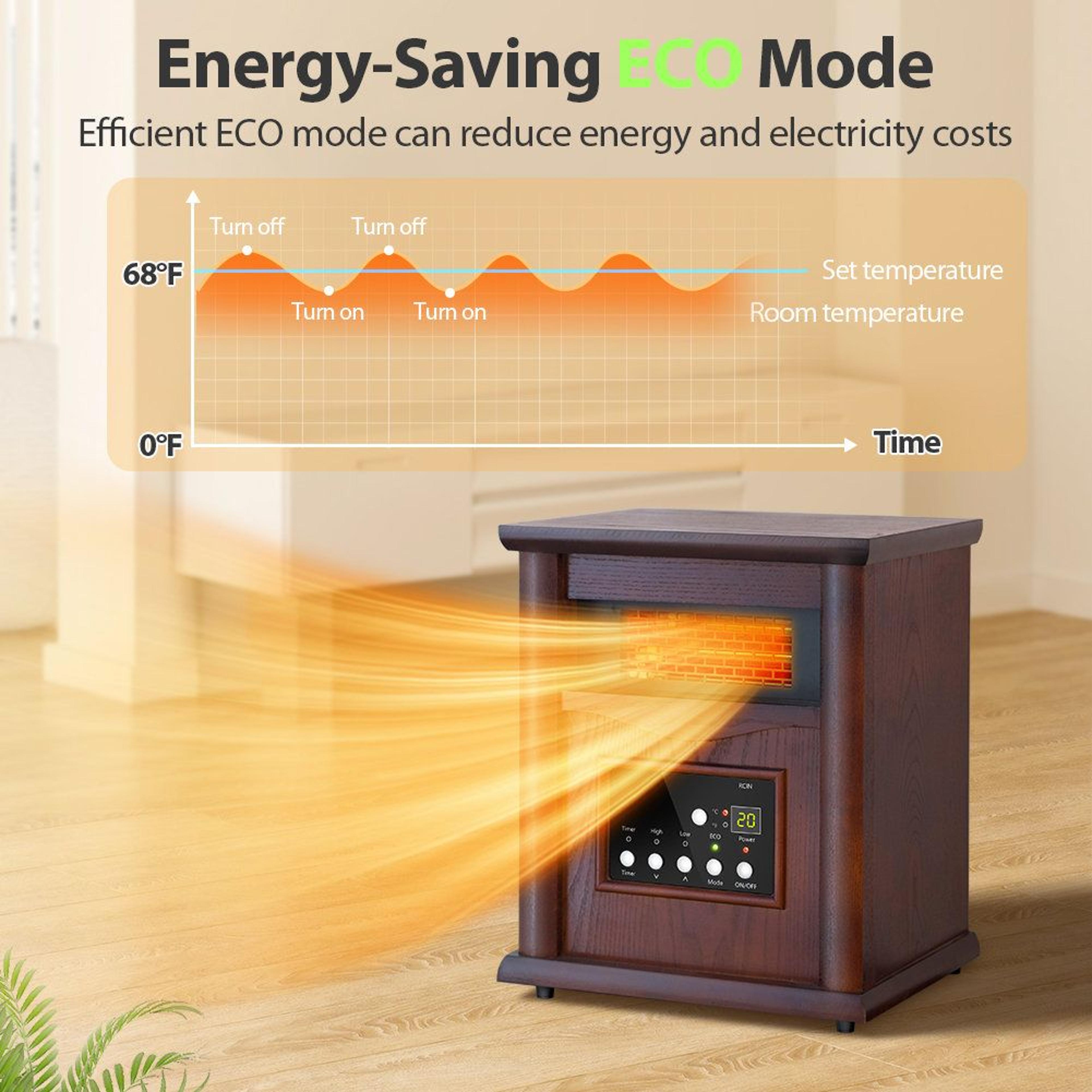 1500W Electric Infrared Space Heater With Wood Cabinet Remote Control And Timer 1