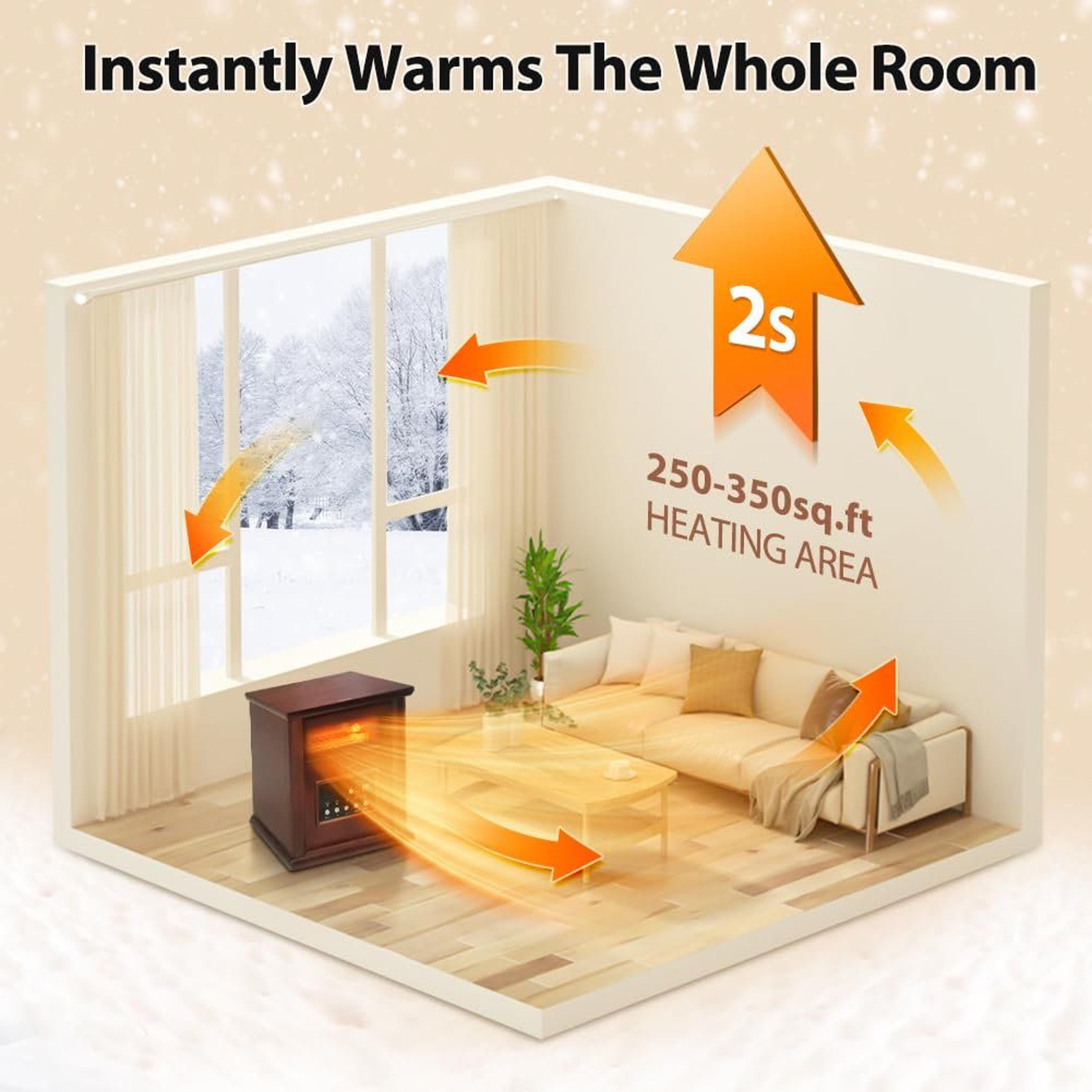 1500W Electric Infrared Space Heater With Wood Cabinet Remote Control And Timer 4