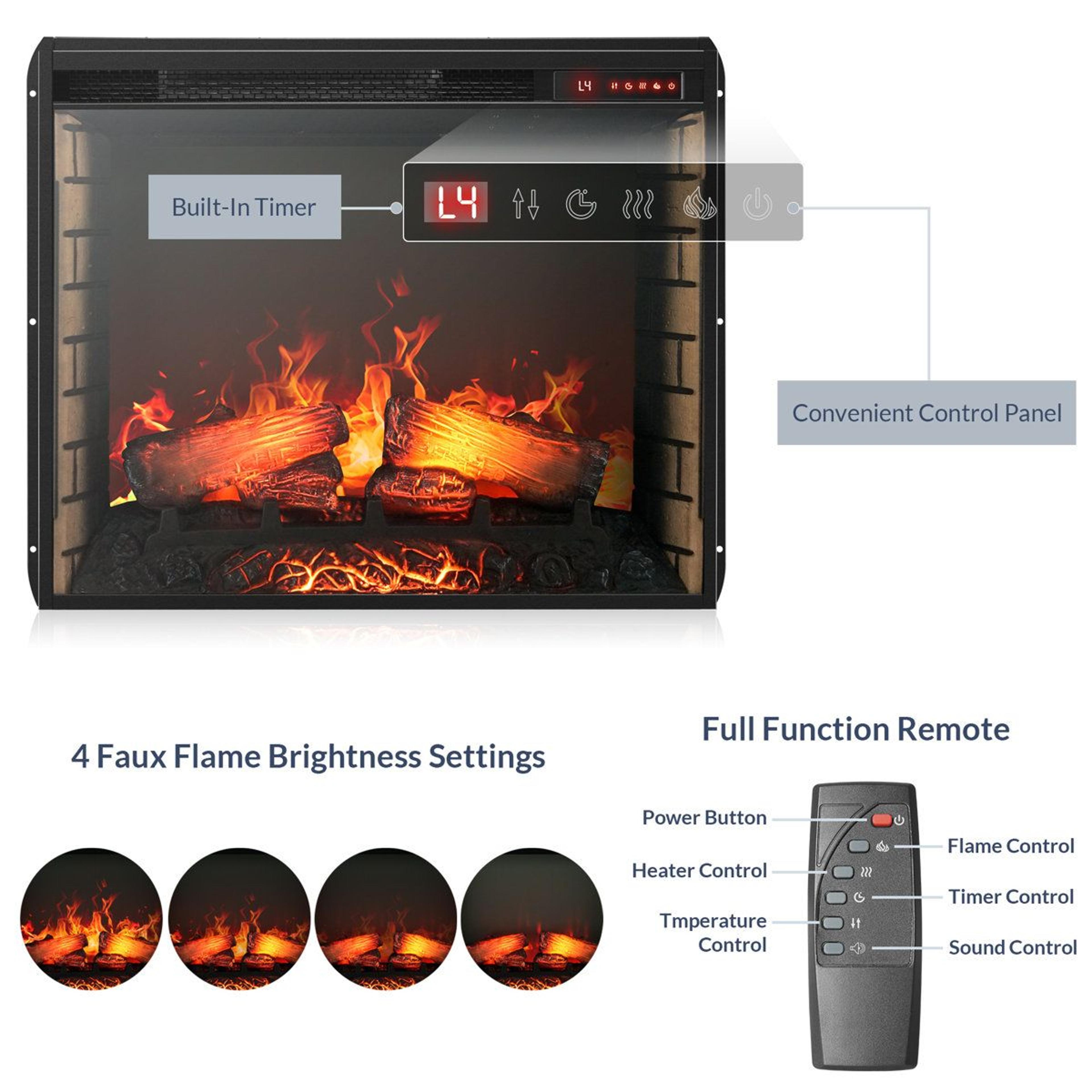 Electric Fireplace Heater With 1500W Heating And Adjustable Timer 2