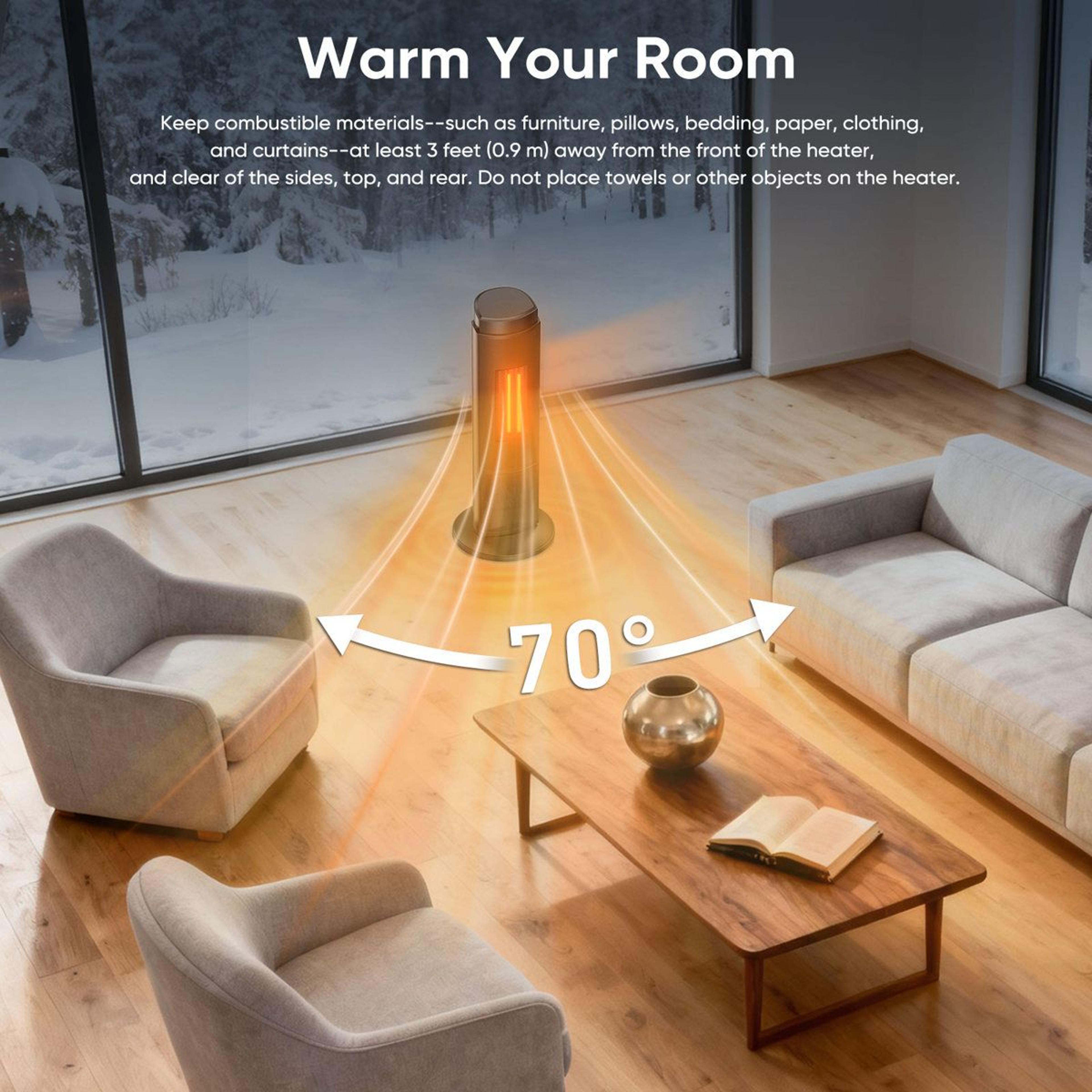 1500W Ceramic Tower Space Heater With Remote Control And 70 Oscillation 7