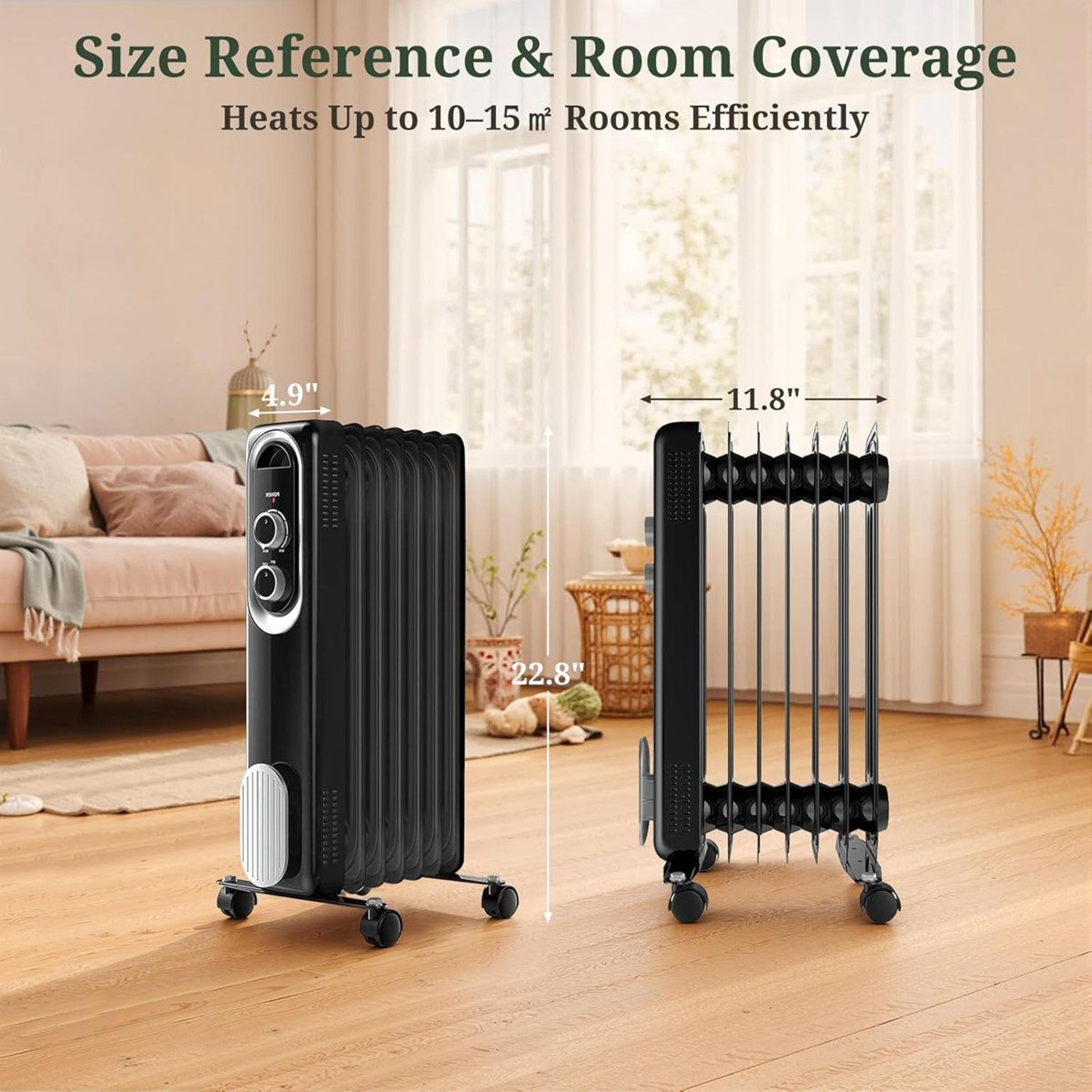 1500W Oil Filled Radiator Heater With Adjustable Thermostat And 3 Heat Settings 1