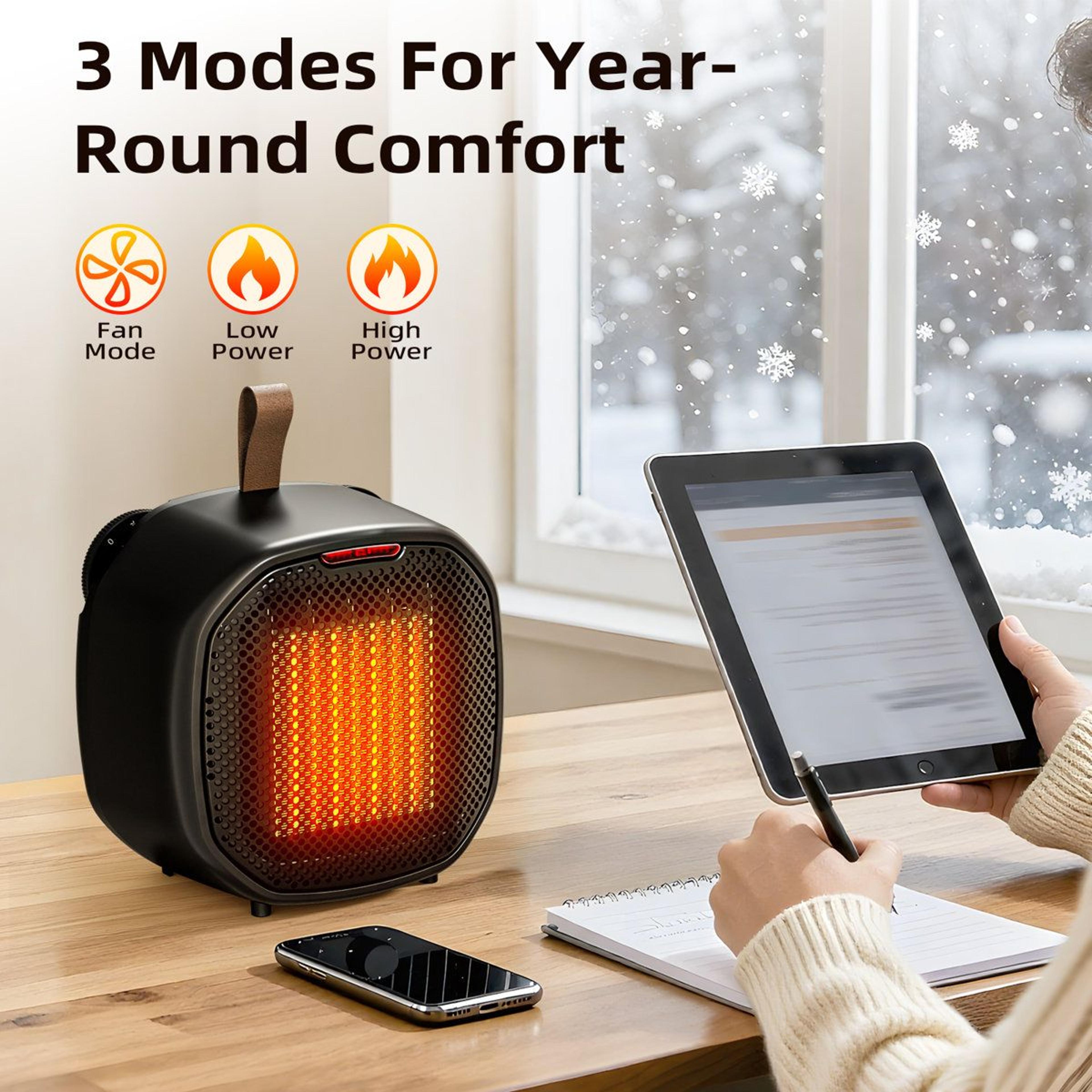 1200W Portable Ceramic Space Heater With Adjustable Thermostat And TipOver Protection 4