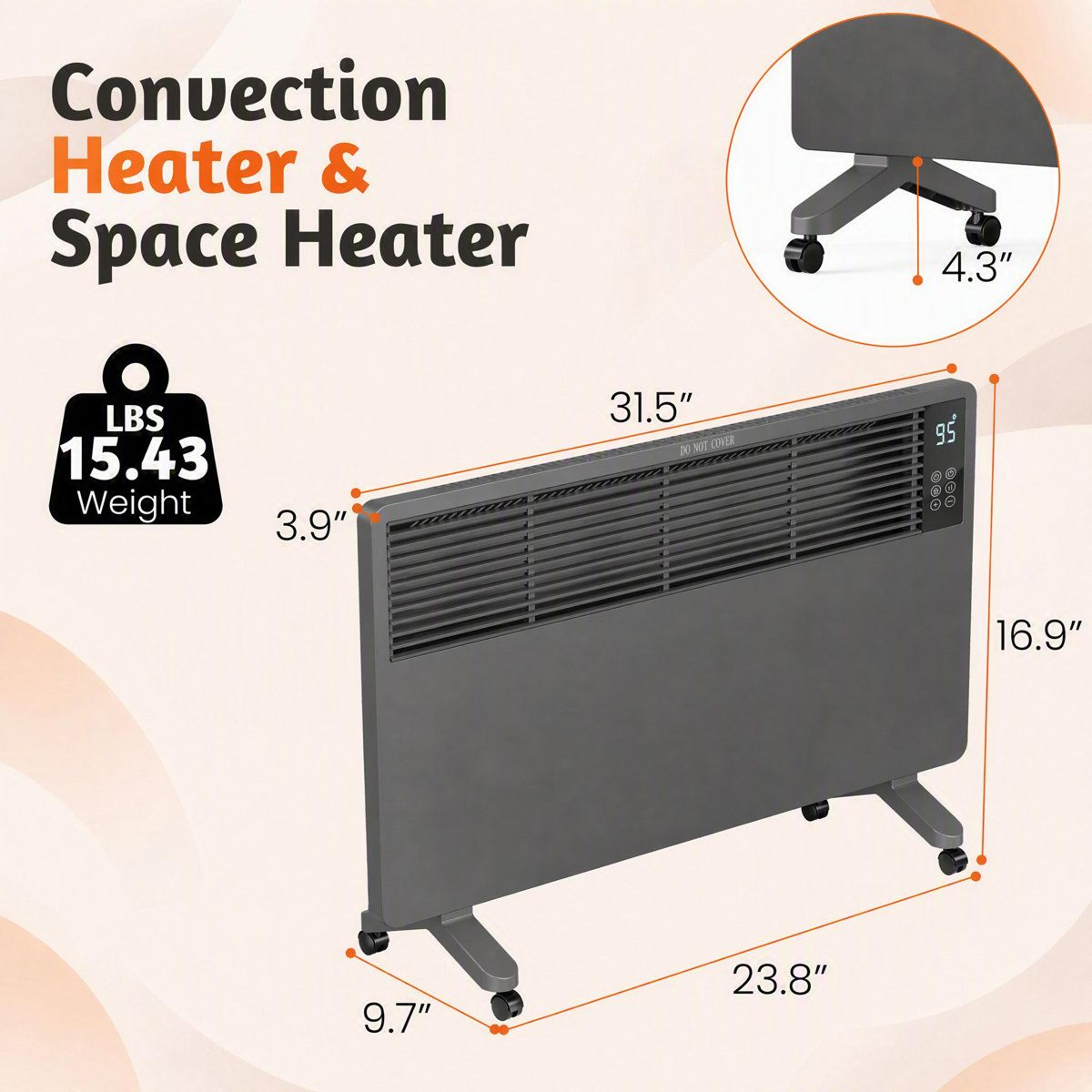 1500W Electric Convection Space Heater With Remote Control And Adjustable Thermostat 8