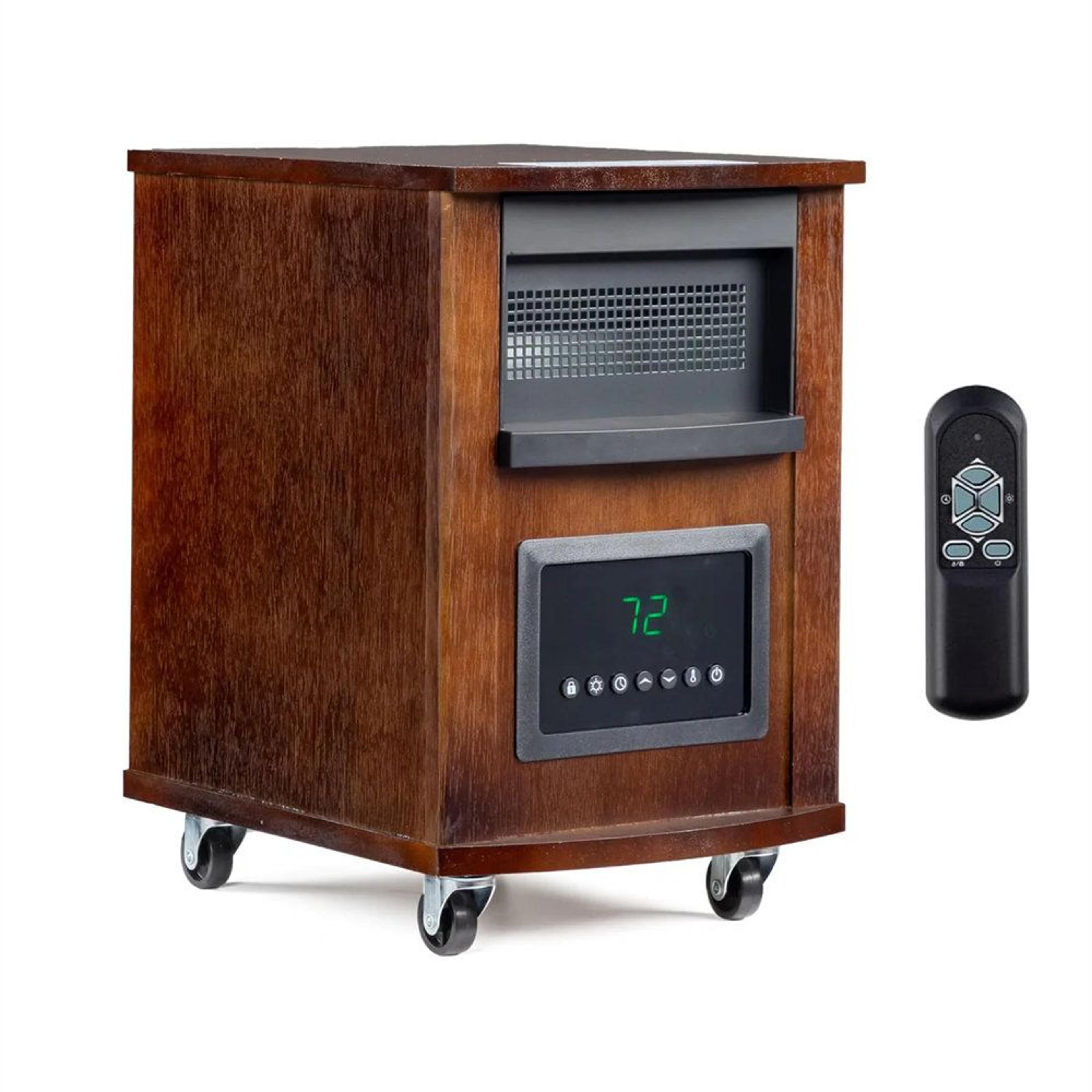 1500w infrared quartz space heater with remote control and wheels – brown