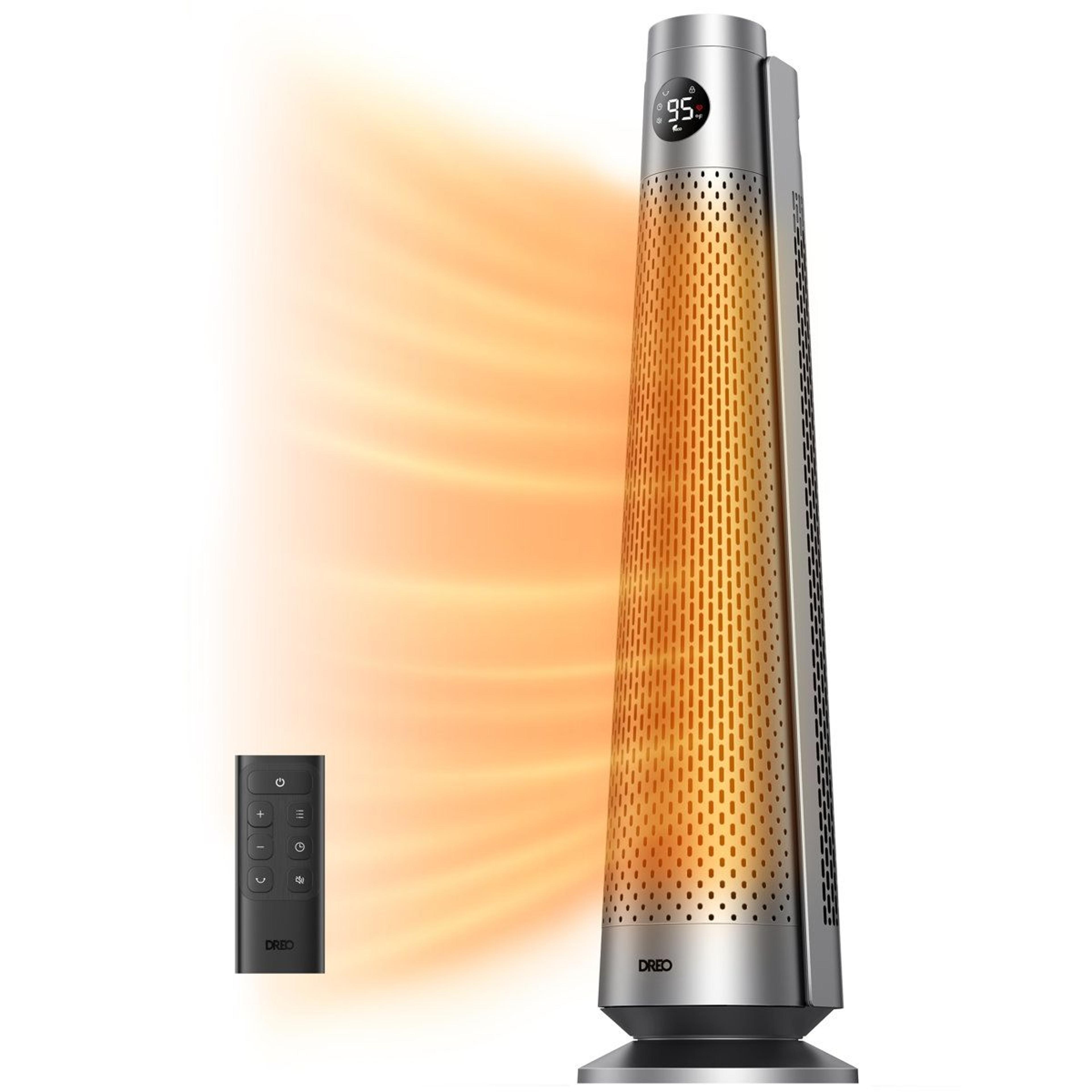 30-inch ceramic tower space heater with remote control and 120° oscillation