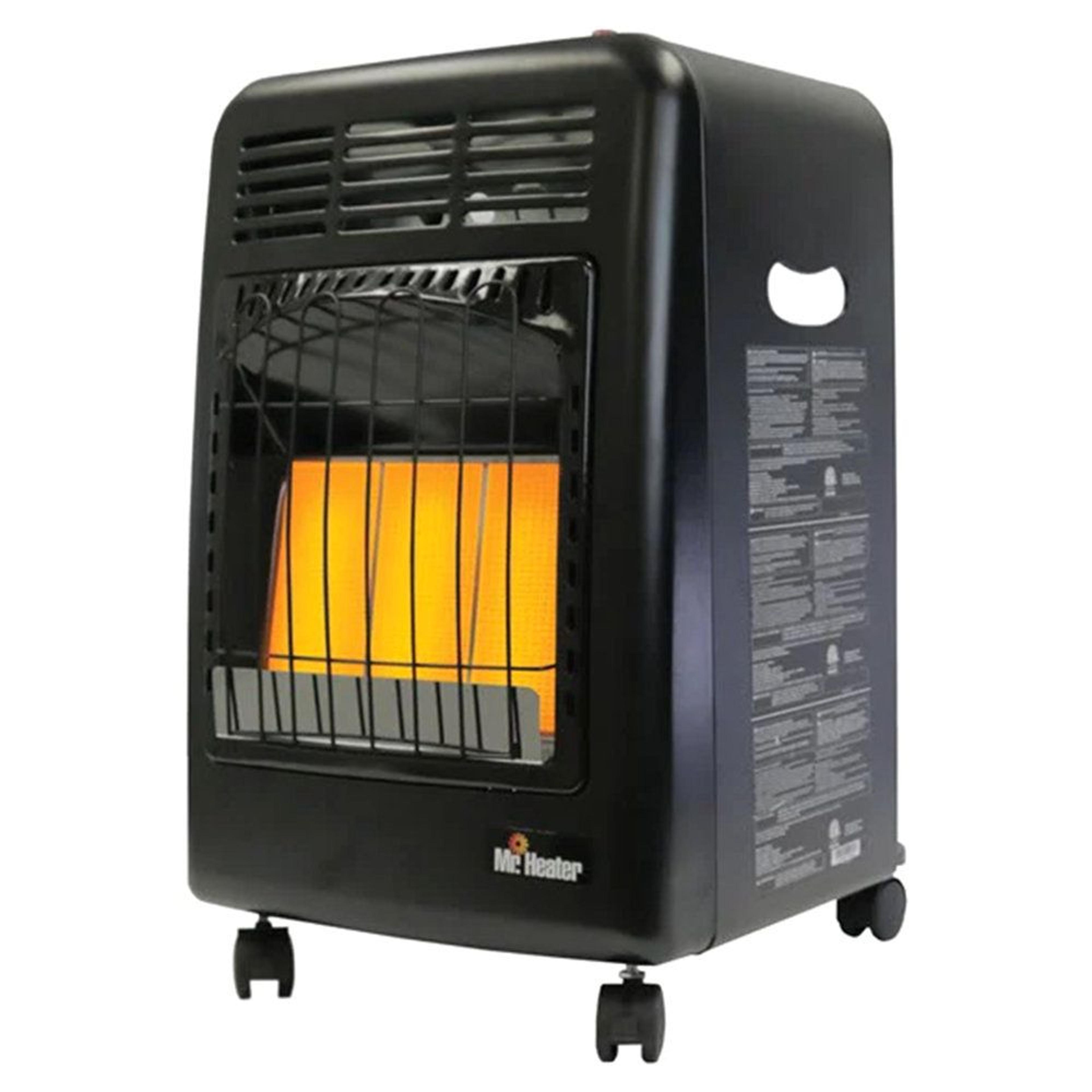 18,000 btu portable propane patio heater with 3 heat settings and safety shutoff