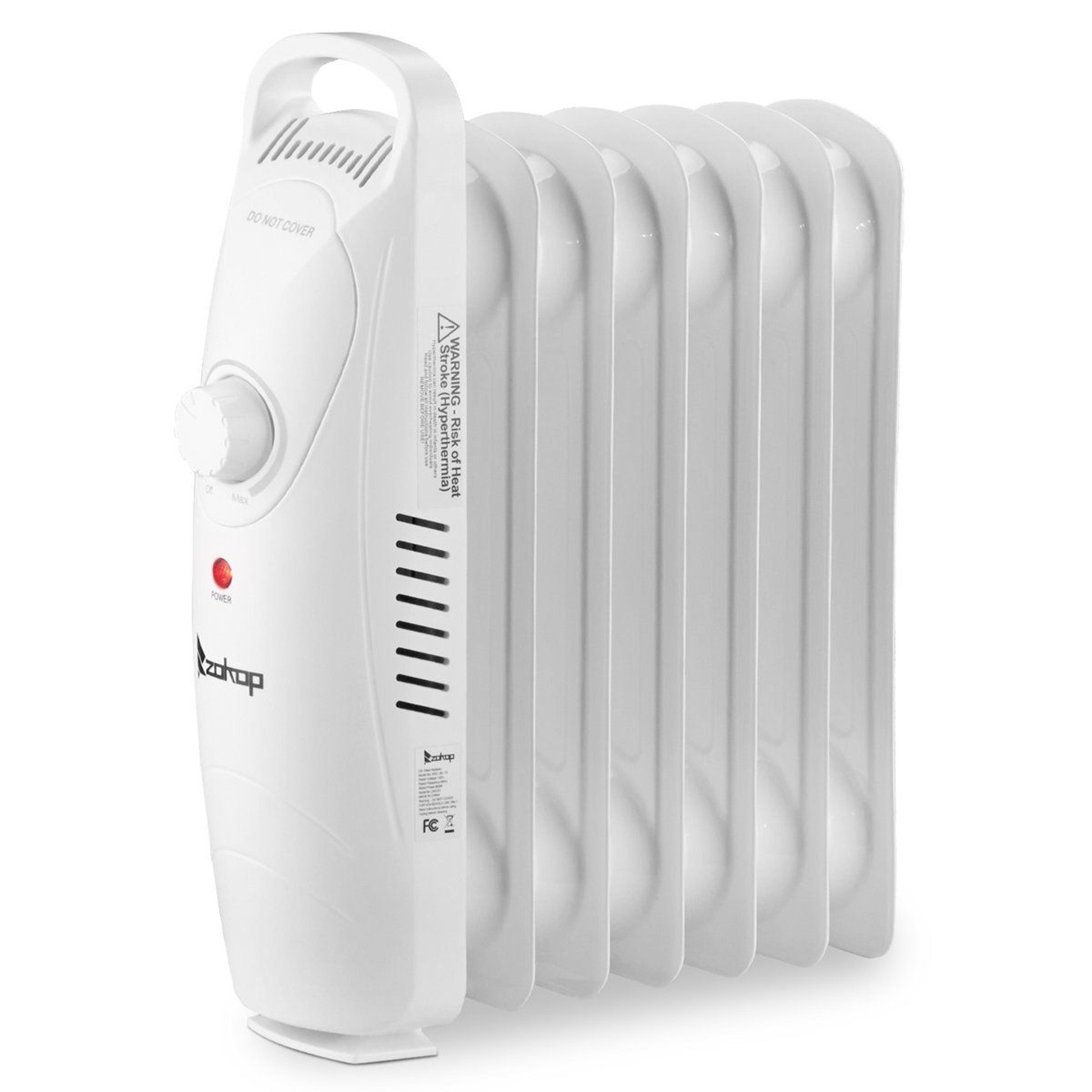 600w oil-filled radiator space heater with adjustable thermostat and tip-over protection
