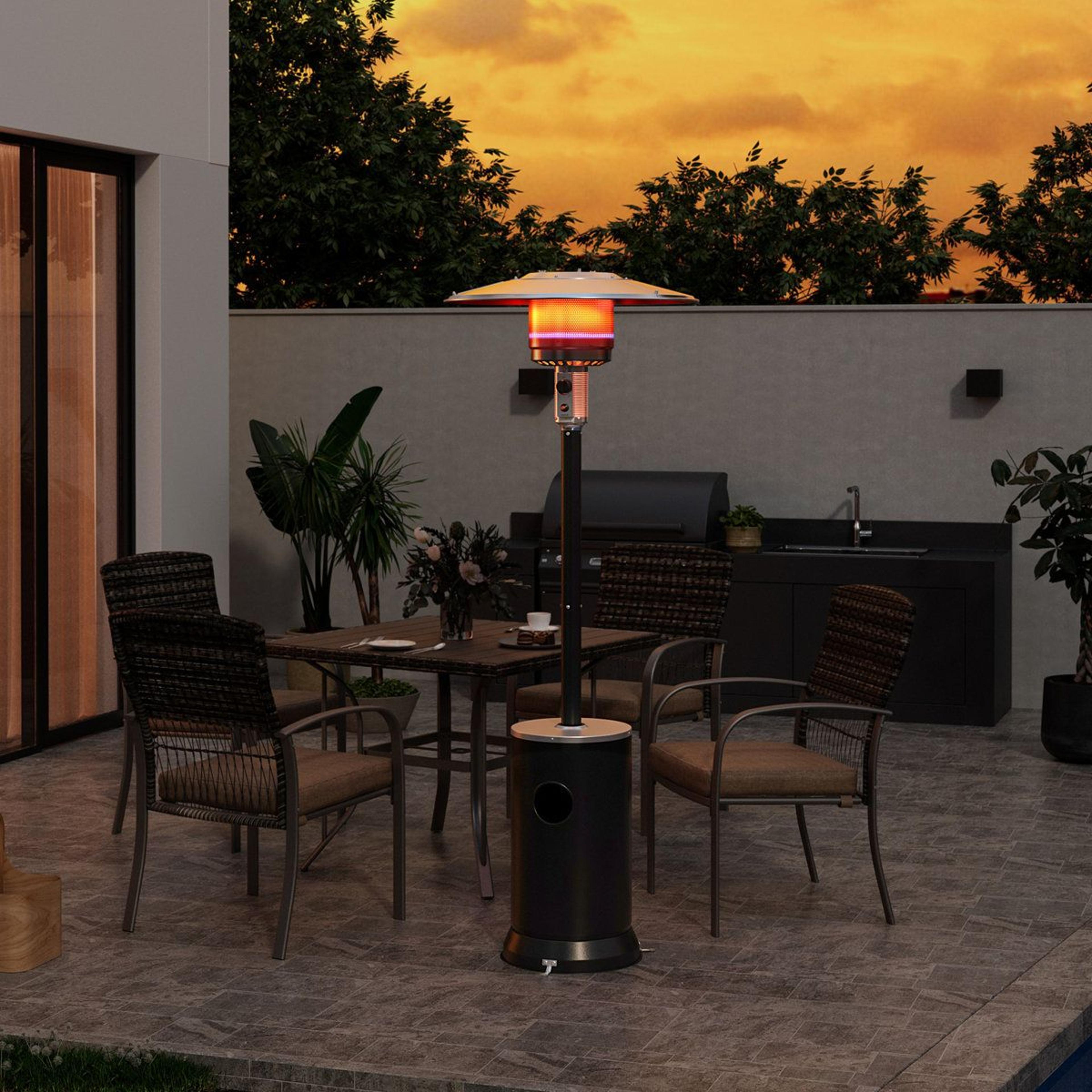 48000 BTU Stainless Steel Propane Patio Heater With Wheels And Safety Shutoff 1
