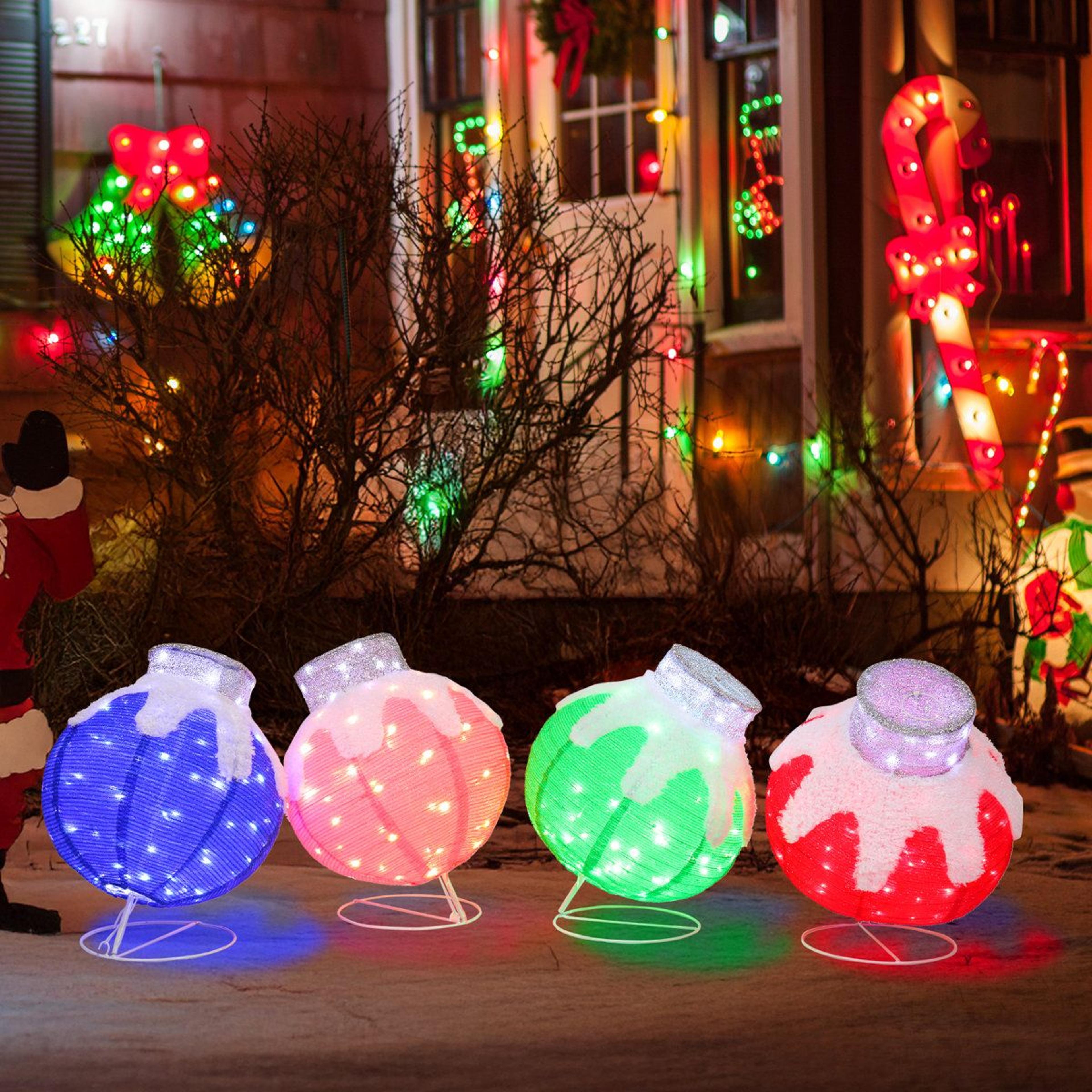 4Piece Lighted Christmas Ball Set With Warm White LED Lights 7