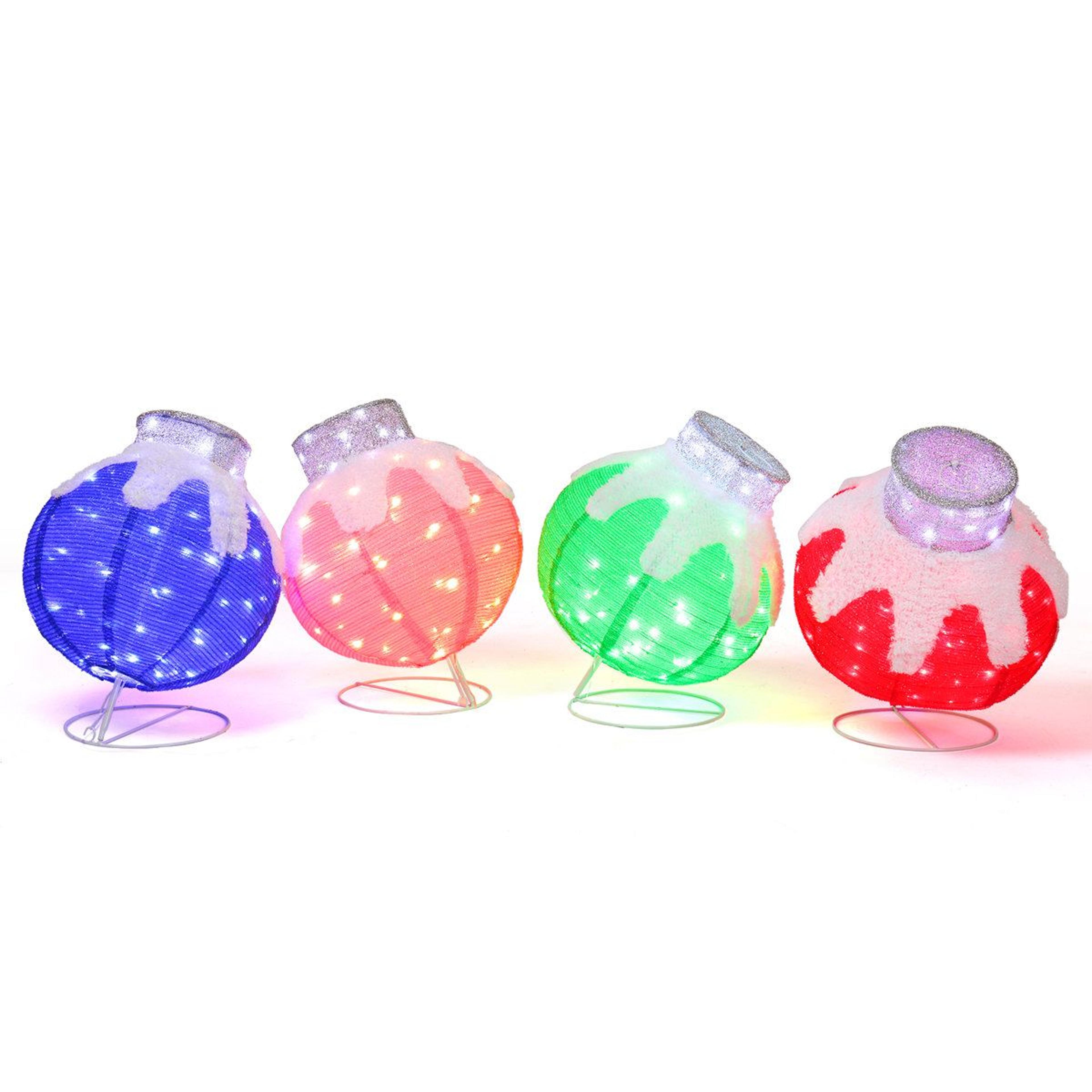 4-piece lighted christmas ball set with warm white led lights