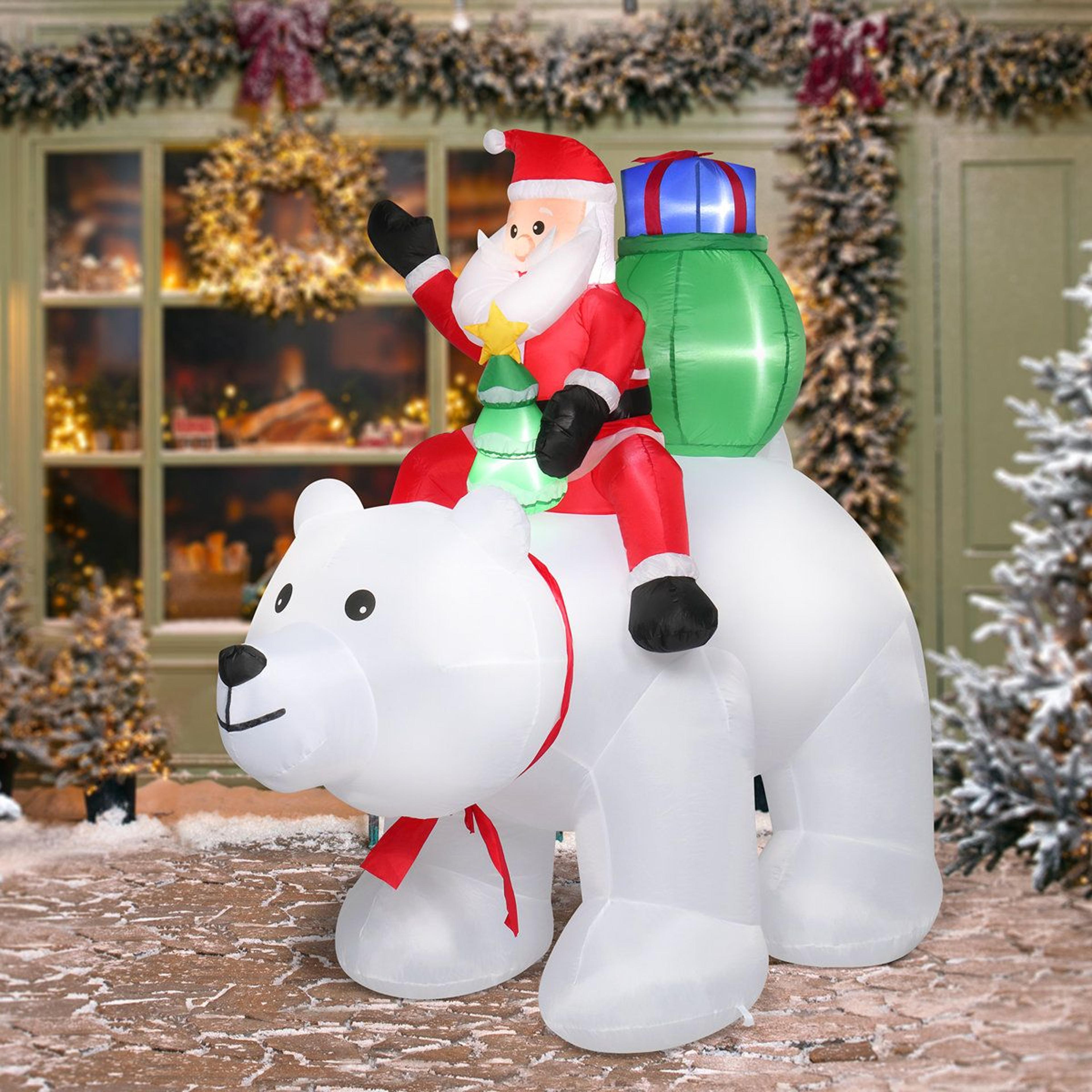 LED Christmas Santa And Polar Bear Inflatable Decoration With Warm White Lights 2