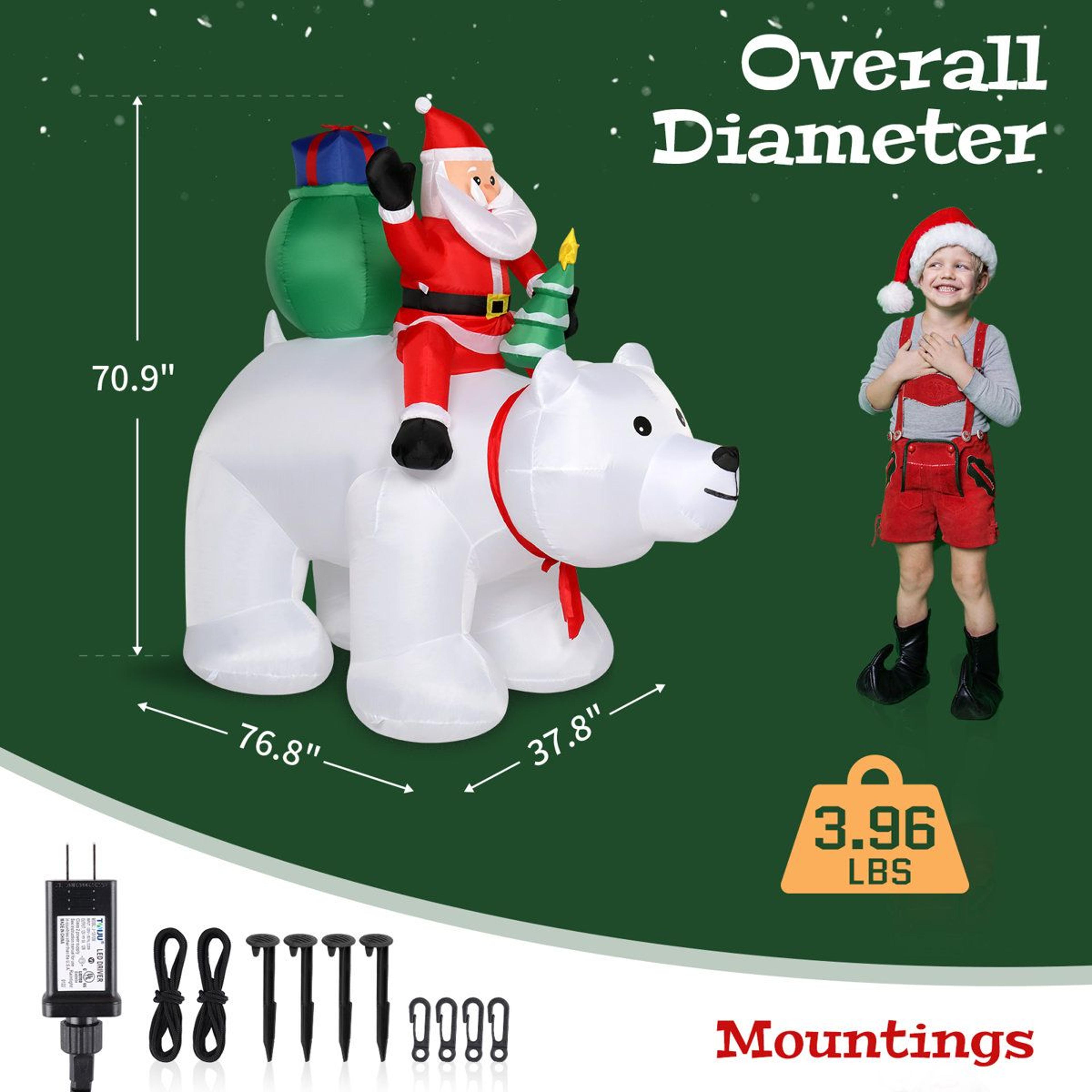 LED Christmas Santa And Polar Bear Inflatable Decoration With Warm White Lights 6